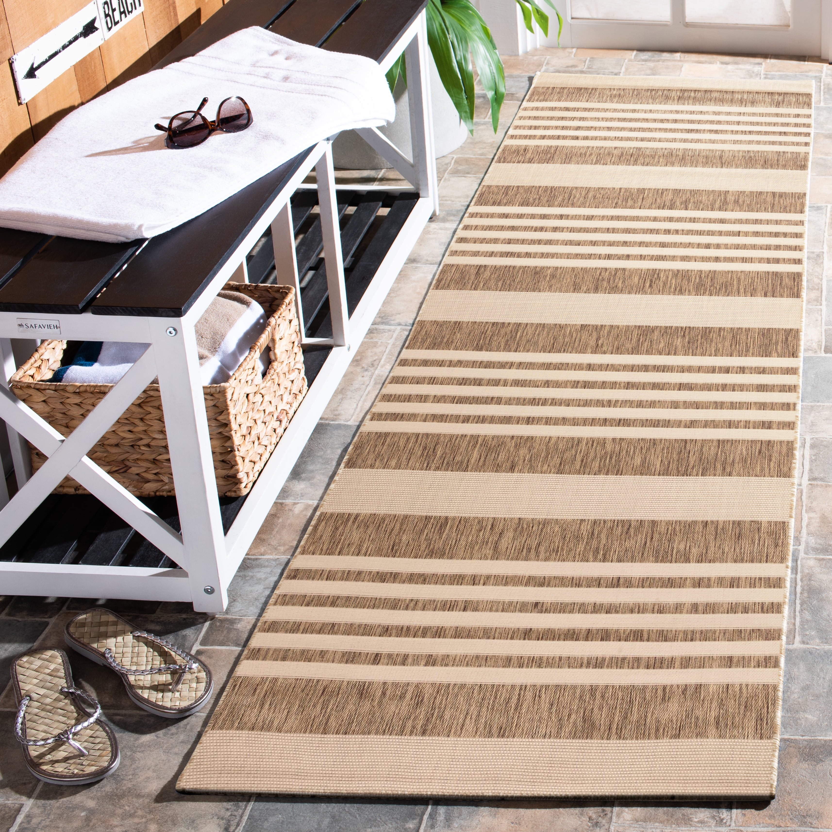 Safavieh Courtyard Caroline Striped Indoor/Outdoor Runner Rug, Brown/Bone, 2'3" x 18' - Image 7