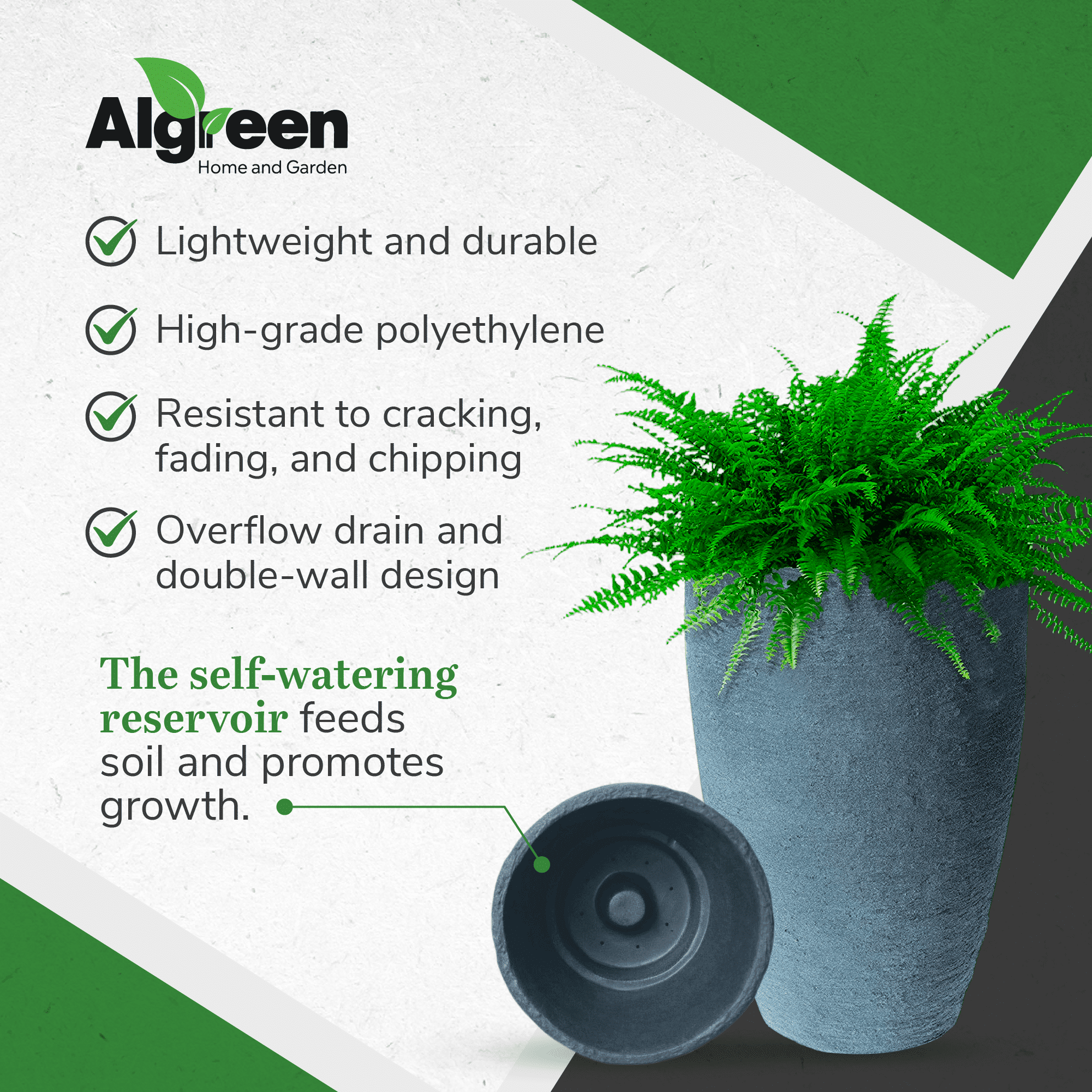 Algreen Products Athena 28.5" Self-Watering Flower Pot & Planter, Charcoal - Image 4