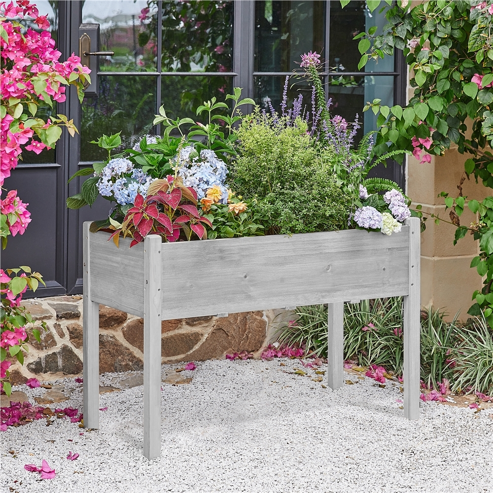 Alden Design Fir Wood Elevated Planter Raised Bed for Garden/House/Yard/Outdoor/Indoor, Gray - Image 9