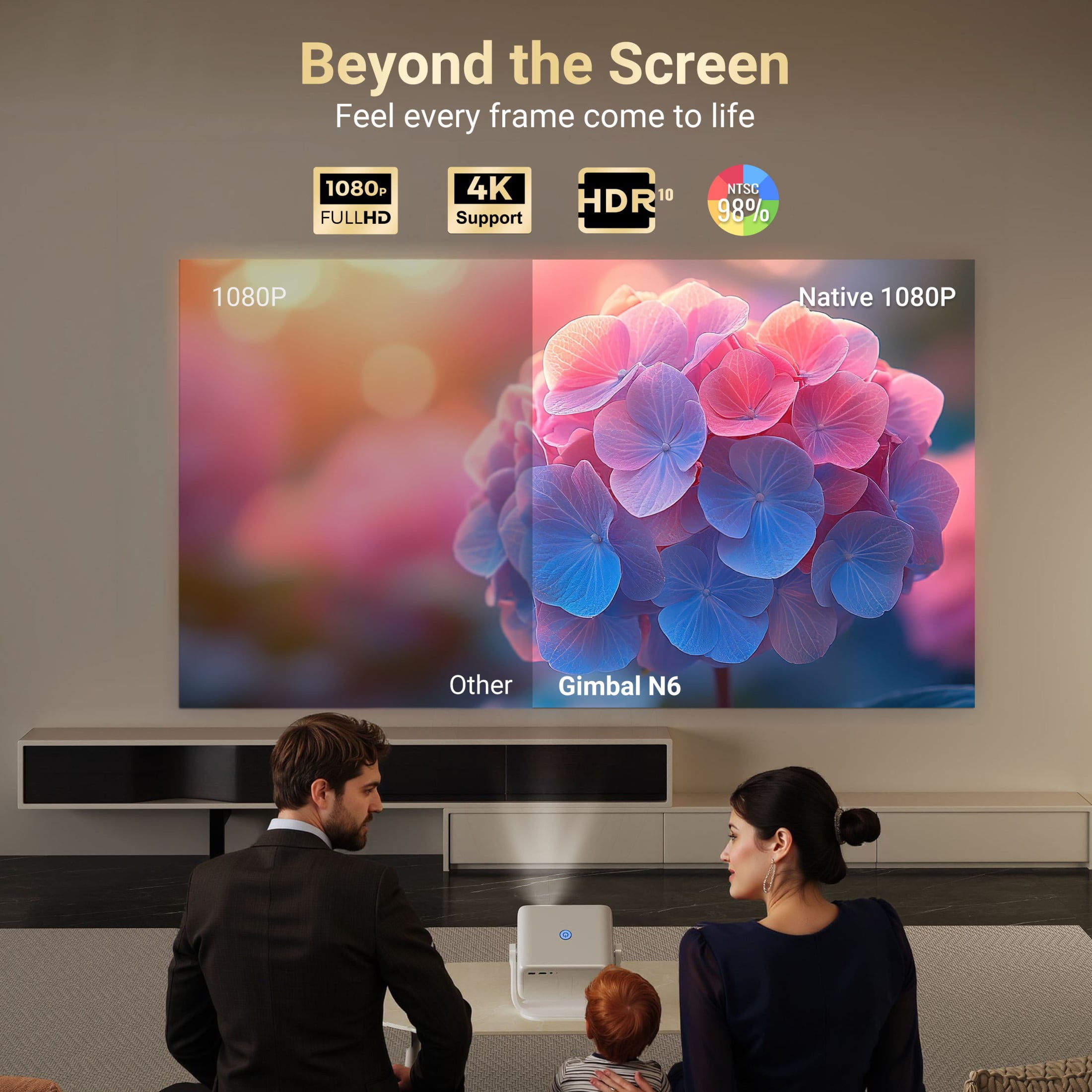 XGODY N6 Netflix Licensed Native 1080P Smart Projector With Wifi and Bluetooth,Compatible with PC/Phone, 40-120'' Screen,White, 1 Count - Image 12