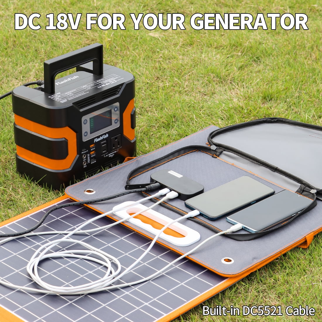 Flashfish 60W Portable Solar Panel for Power Station, 18V Foldable Solar Charger with Adjustable Kickstand & Type-C USB Output for Outdoor Charging Camping - Image 8