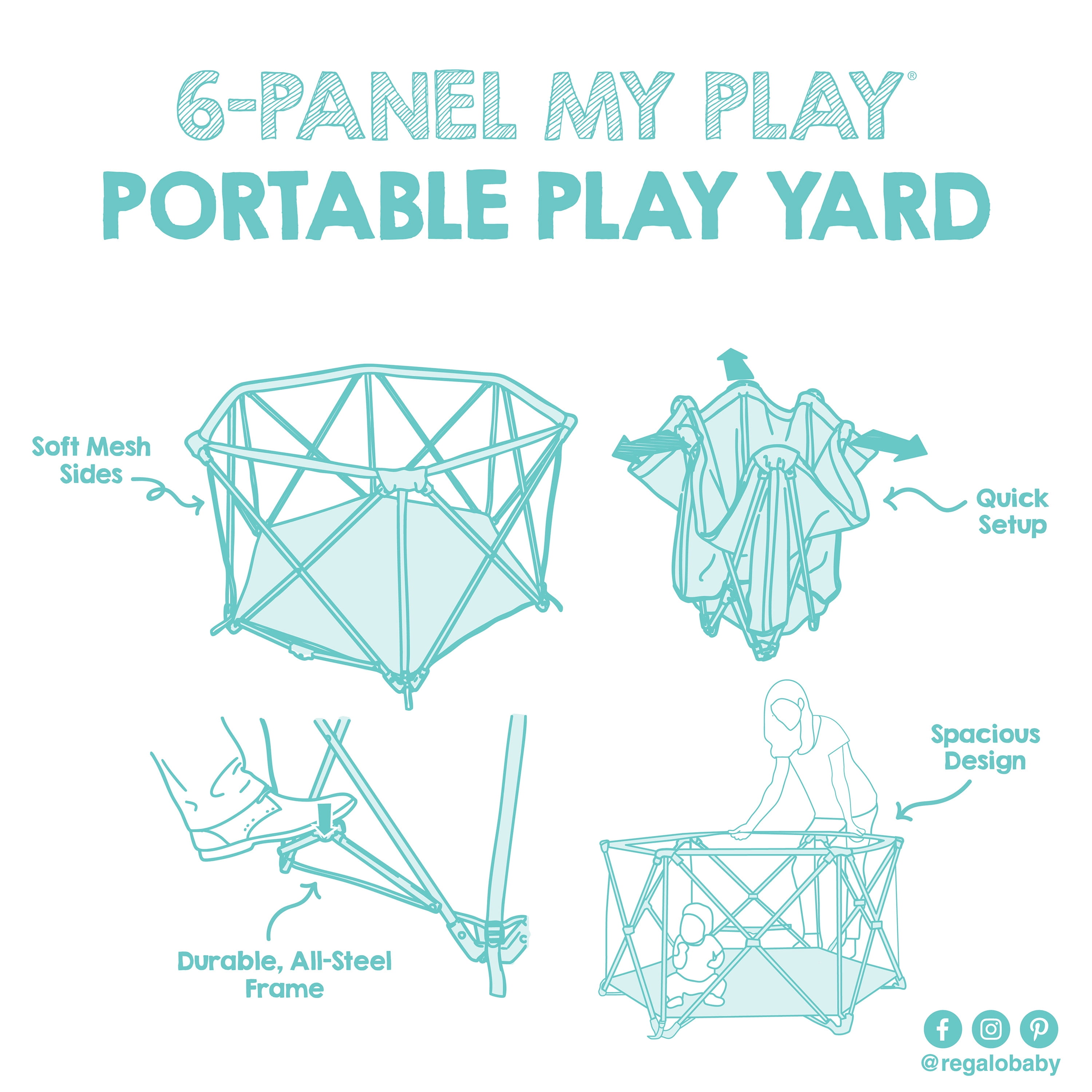 Regalo My Play Aqua Portable Play Yard - Indoor & Outdoor, Unisex, 6-Panel, Washable - Image 9
