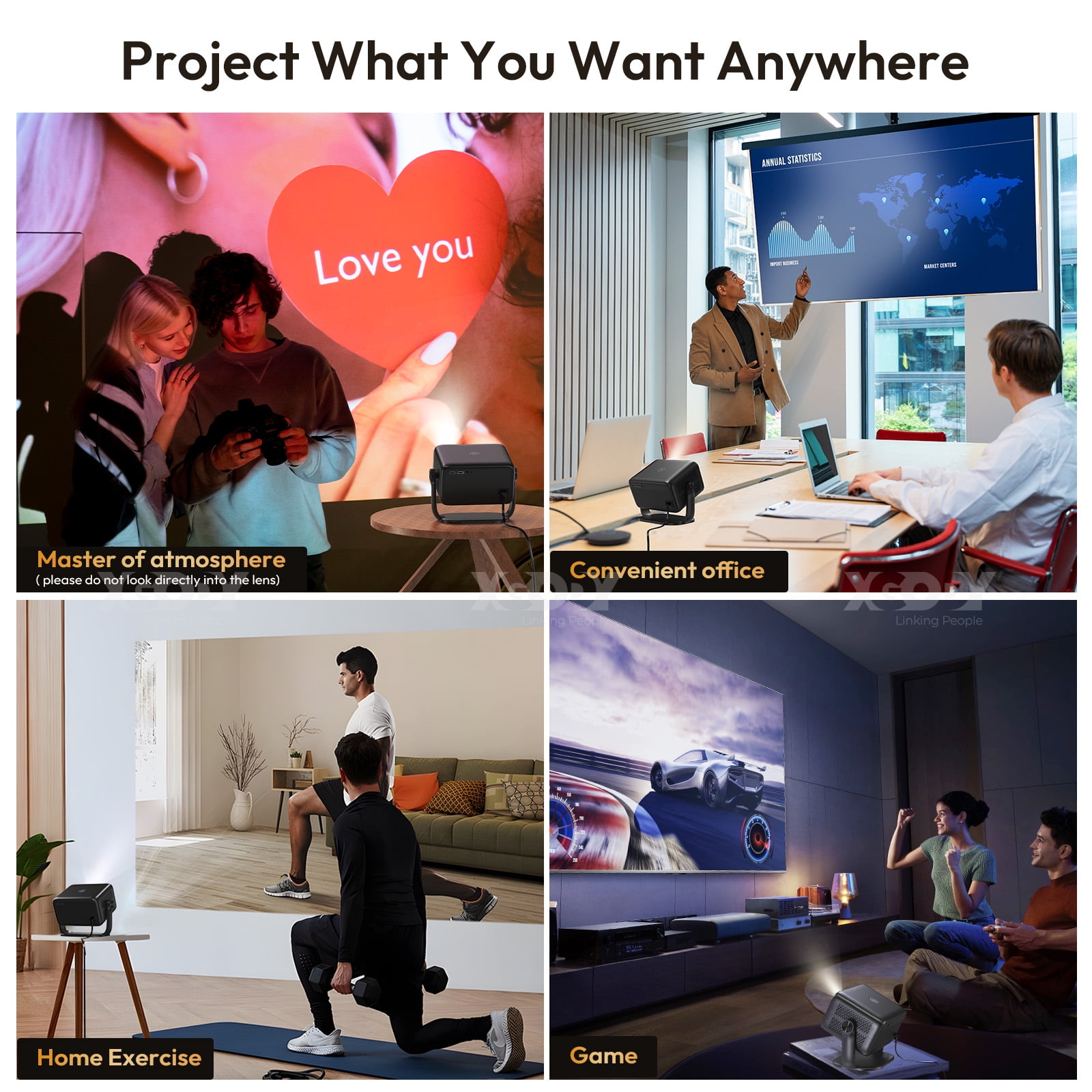 XGODY A6 Native 1080P Smart Projector with WiFi and Bluetooth, Auto-Focus & Rotatable Stand, Black, 1 Count - Image 11