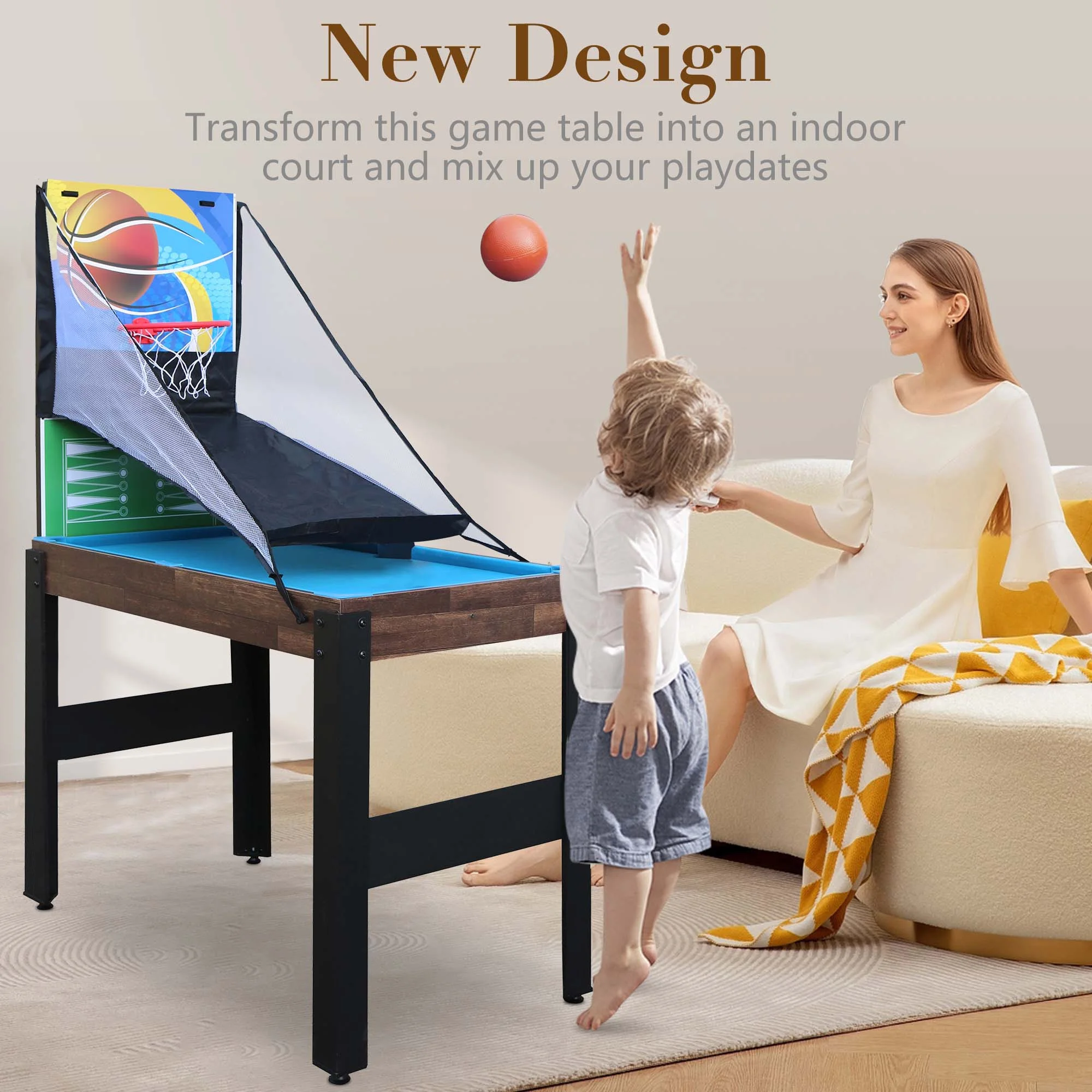 48'' 16 in 1 Multi Game Table Combo Game Table Set for Game Room, Multifunctional Game Table with Bow, Arrow, Basketball, Football, Hockey, Foosball, Shuffleboard, Ping Pong, Chess, Checkers, Bowling - Image 7