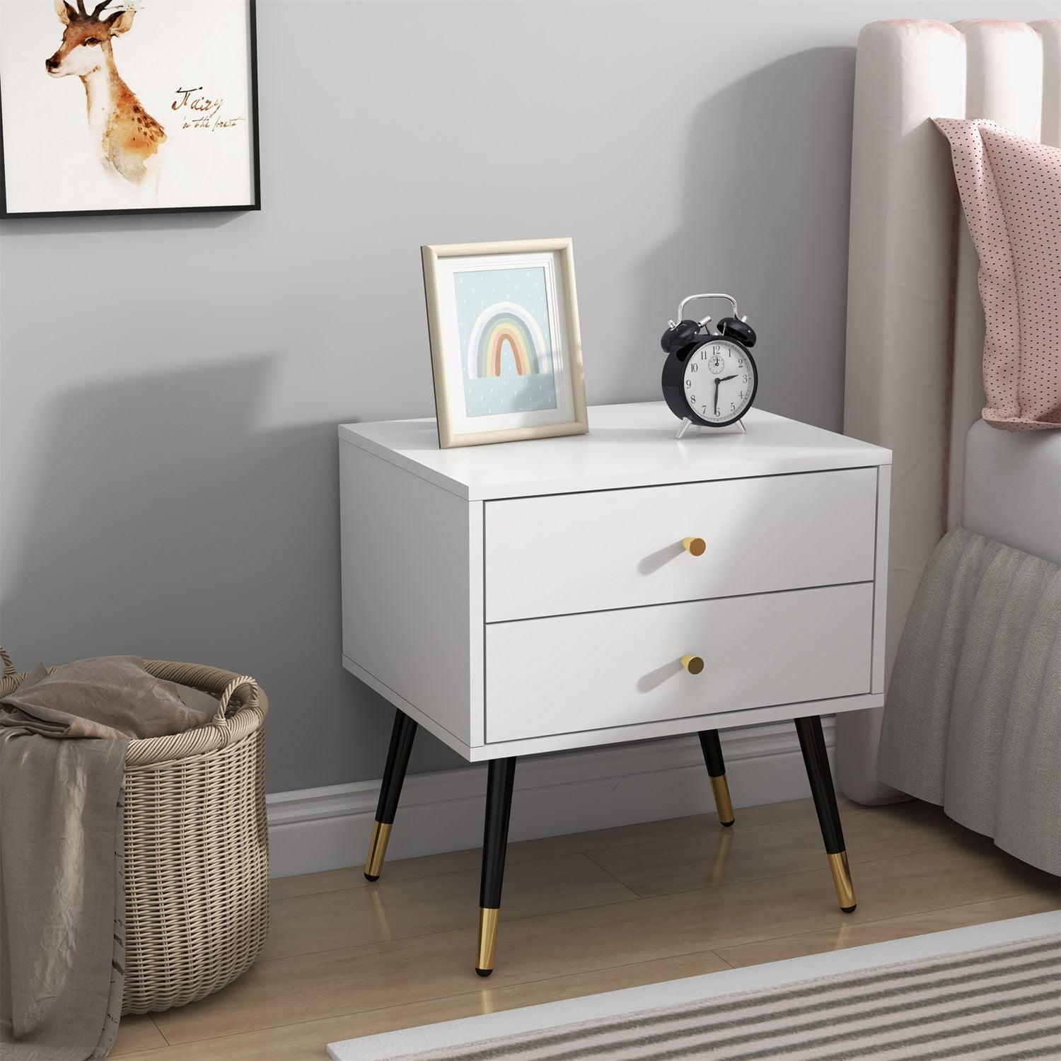 Xiweot Nightstand White Dresser with 2 Drawers, Vertical Storage Tower Fabric Dresser for Bedroom, Hallway, Entryway, Nursery, Closet Organizer, Bedside Table Furniture, Sturdy Steel Frame, Wood Top - Image 5