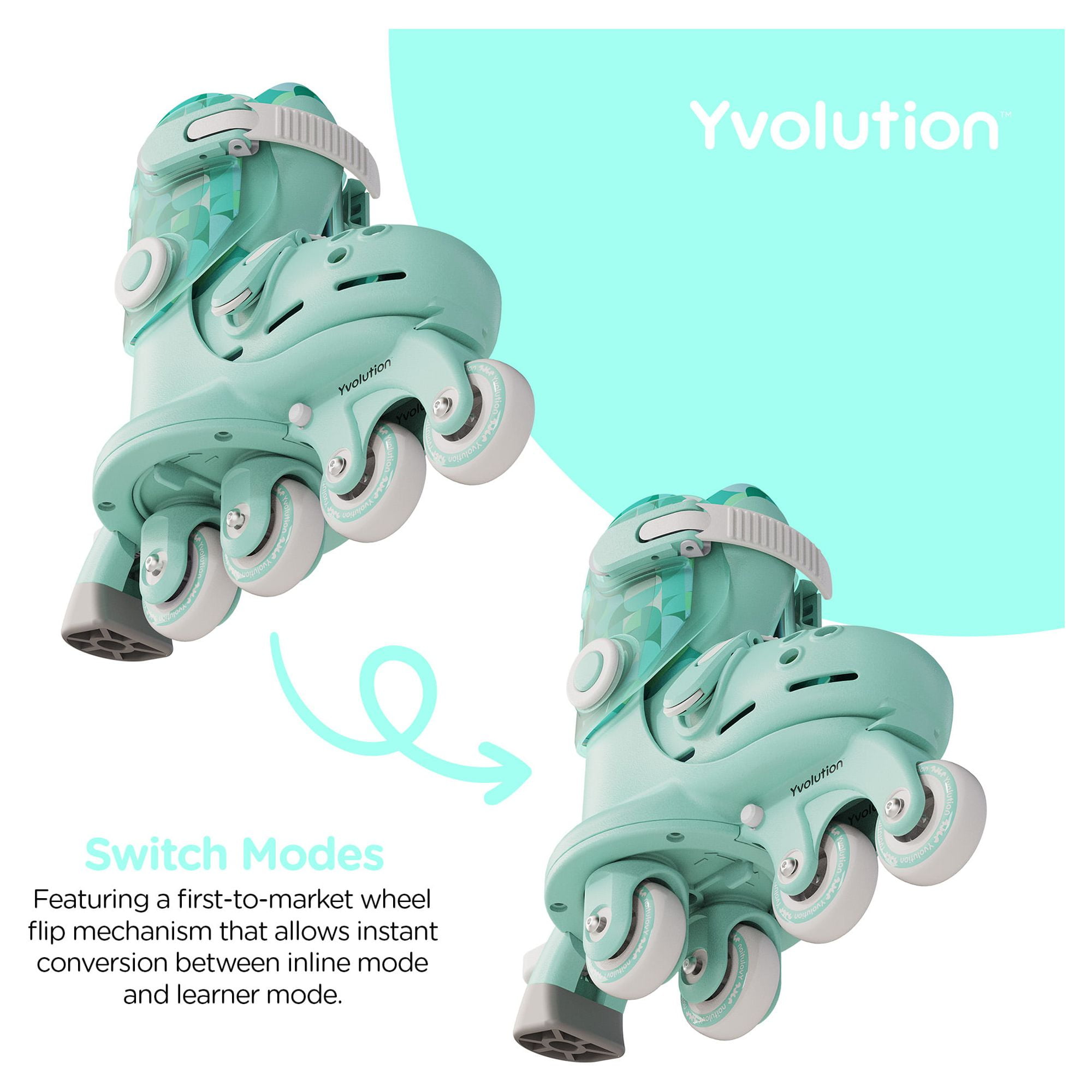 Yvolution Twista Kids Skates, Adjustable Modes, Kids Size 7J-11J, One Pair, Unisex, Green - Image 8
