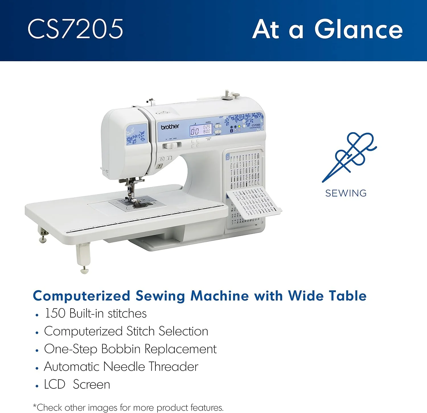 Brother CS7205 Computerized Sewing Machine with Wide Table, 150 Built-in Sewing Stitches, 1 Font, Wide Table, 11 Sewing Feet - Image 4