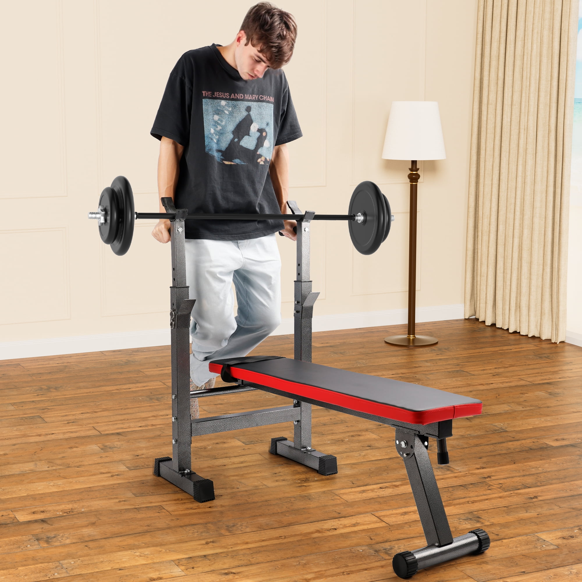 TOPTENG Squat rack Bench Press fitness barbell rack Multifunctional shelf Adjustable bracket Home indoor gym Foldable Strength training stand Squat rack - Image 4