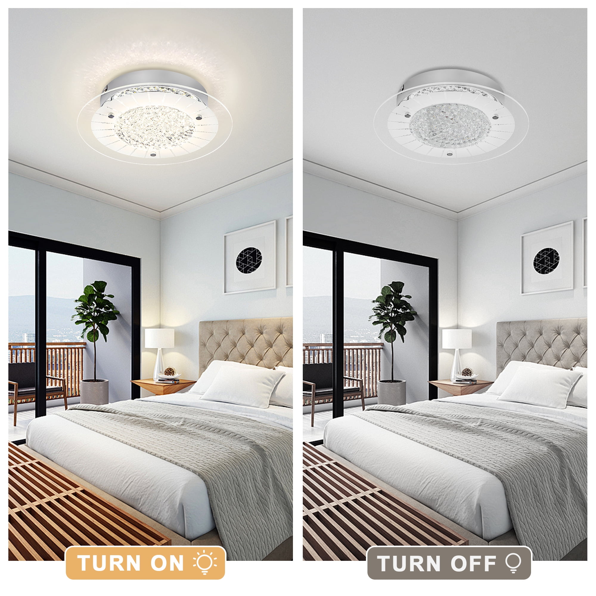 Auffel Crystal Flush Mount Ceiling Light Dimmable 4000K Daylight Kitchen Lighting Fixtures Ceiling LED for Bedroom Hallway 11inch Nickel Glass Round 12W - Image 8