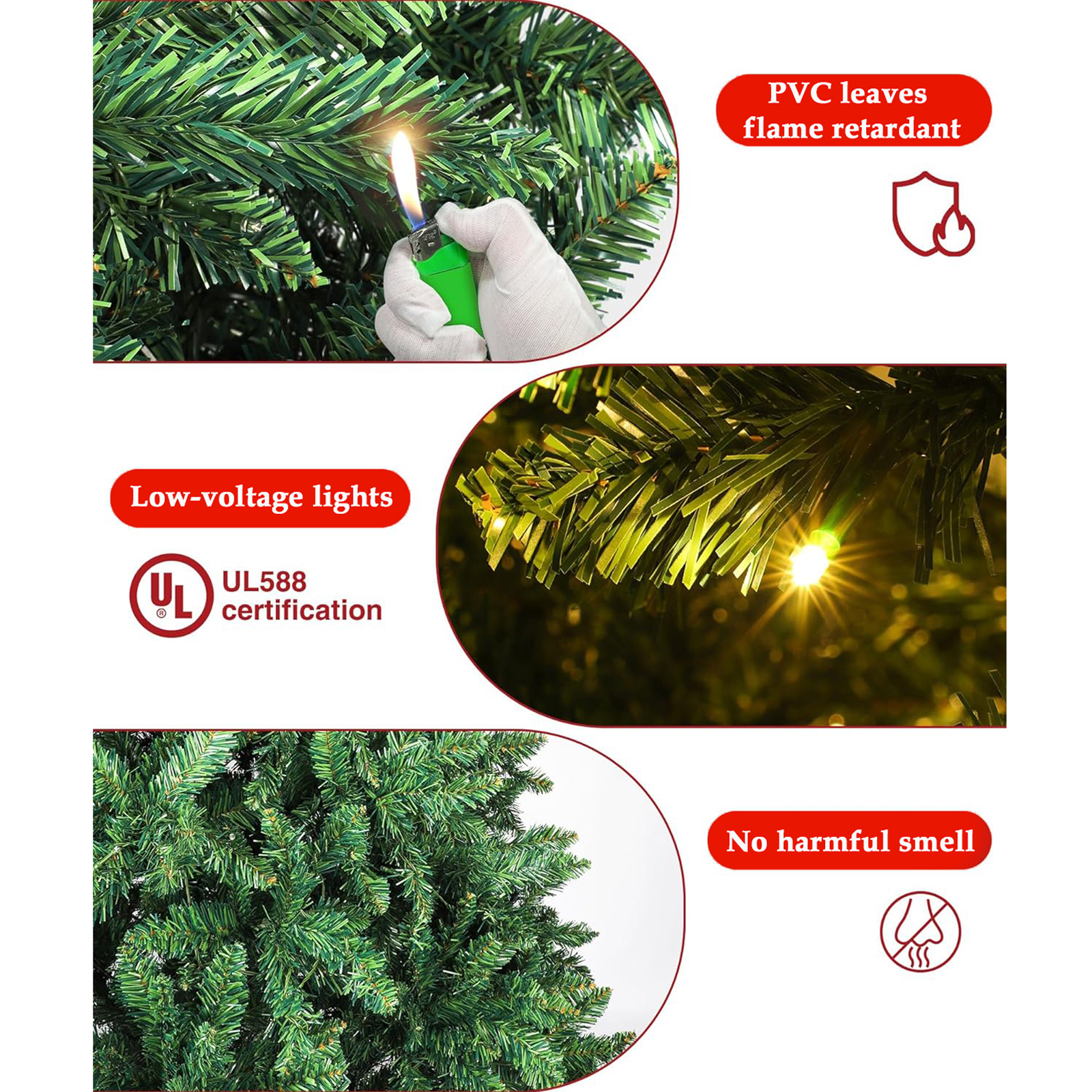 HONGGE 6ft Pre-Lit Premium Hinged Artificial Holiday Christmas Pine Tree for Home, Office, Party Decoration w/ 1,000 Branch Tips, 250 Lights, Metal Hinges & Foldable Base - Image 5