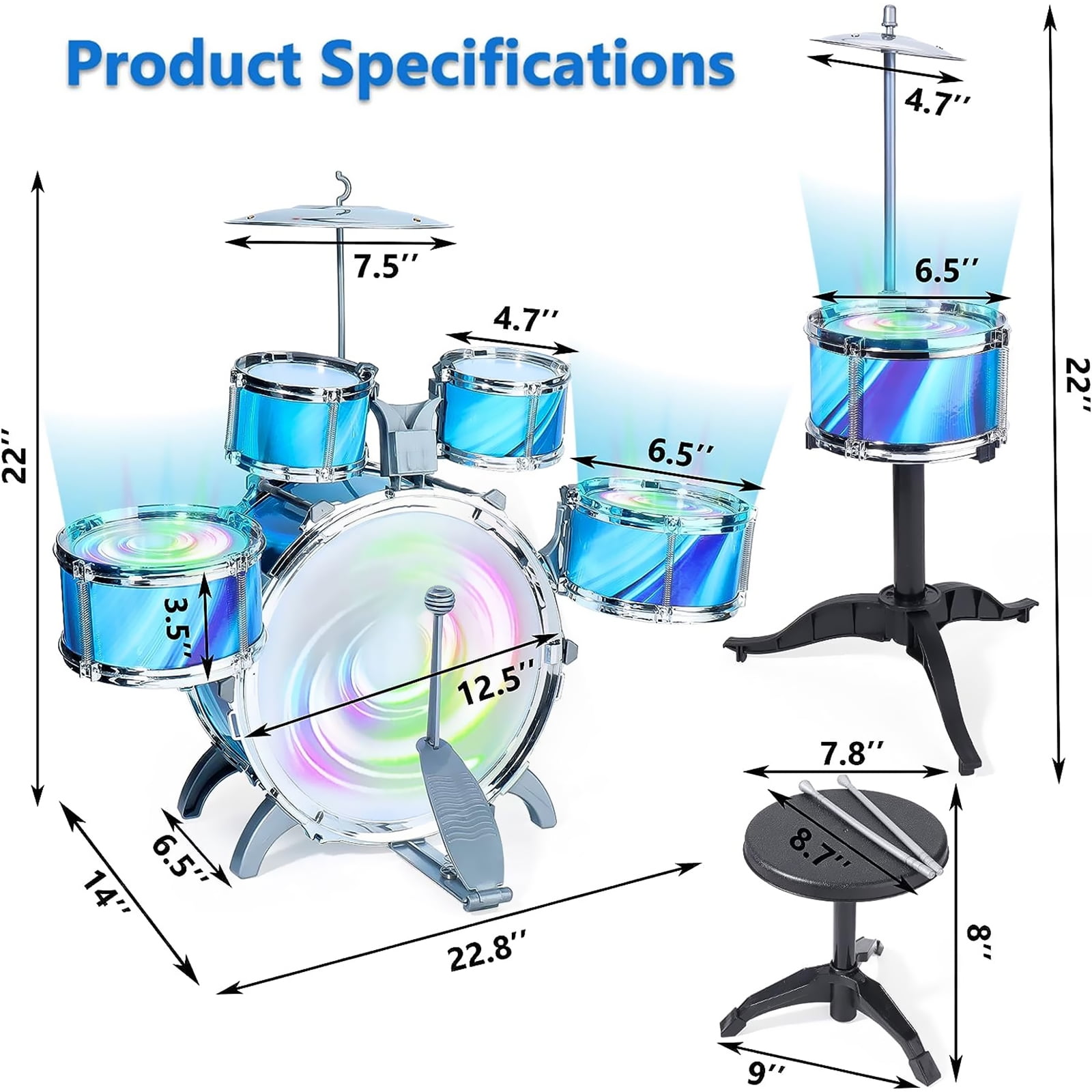 Niteris Jazz Drum Set for Kids, Musical Instrument Toy Christmas Birthday Gift with 5 Drum Kit for Toddlers Aged 3-5 - Image 5