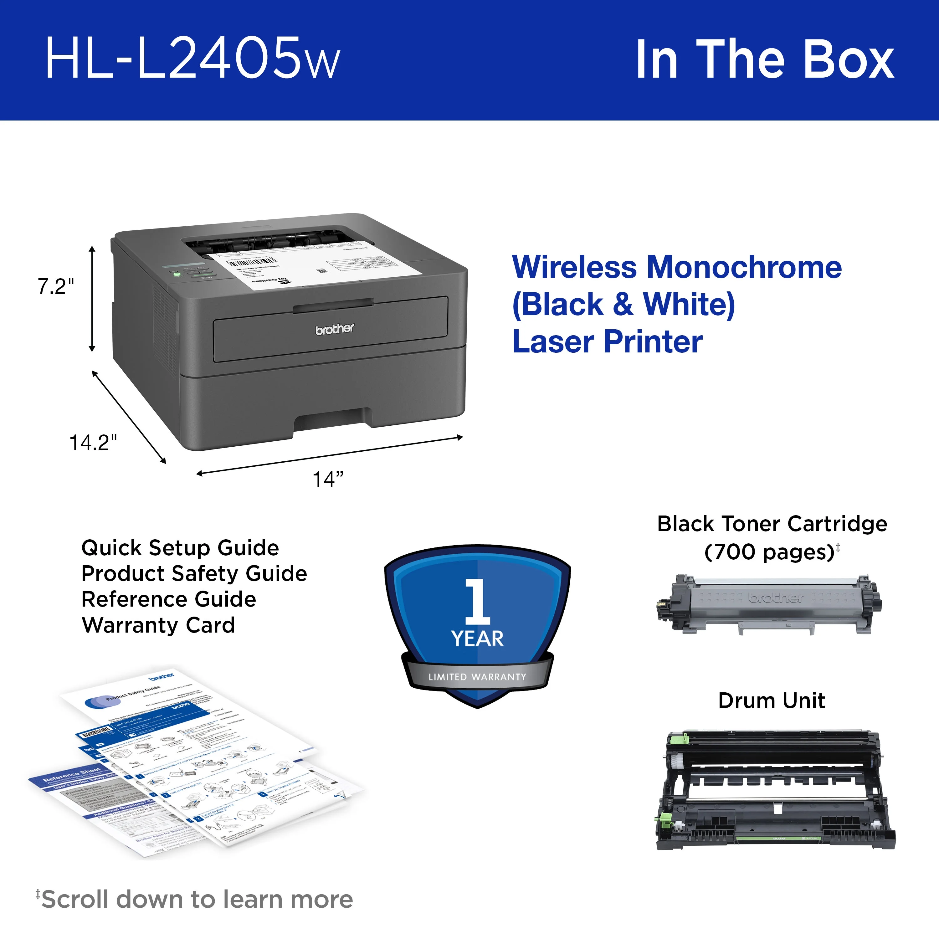 Brother Wireless HL-L2405W Compact Monochrome Laser Printer, Mobile Printing, Refresh Subscription Eligible - Image 8