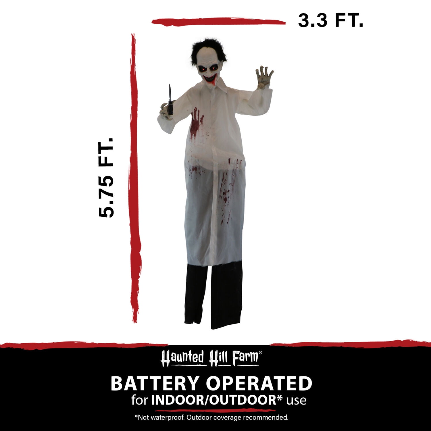 Haunted Hill Farm 5.75 ft Animatronic Halloween Doctor, Indoor/Covered Outdoor Halloween Decoration, HHDOC-3FLSA - Image 4