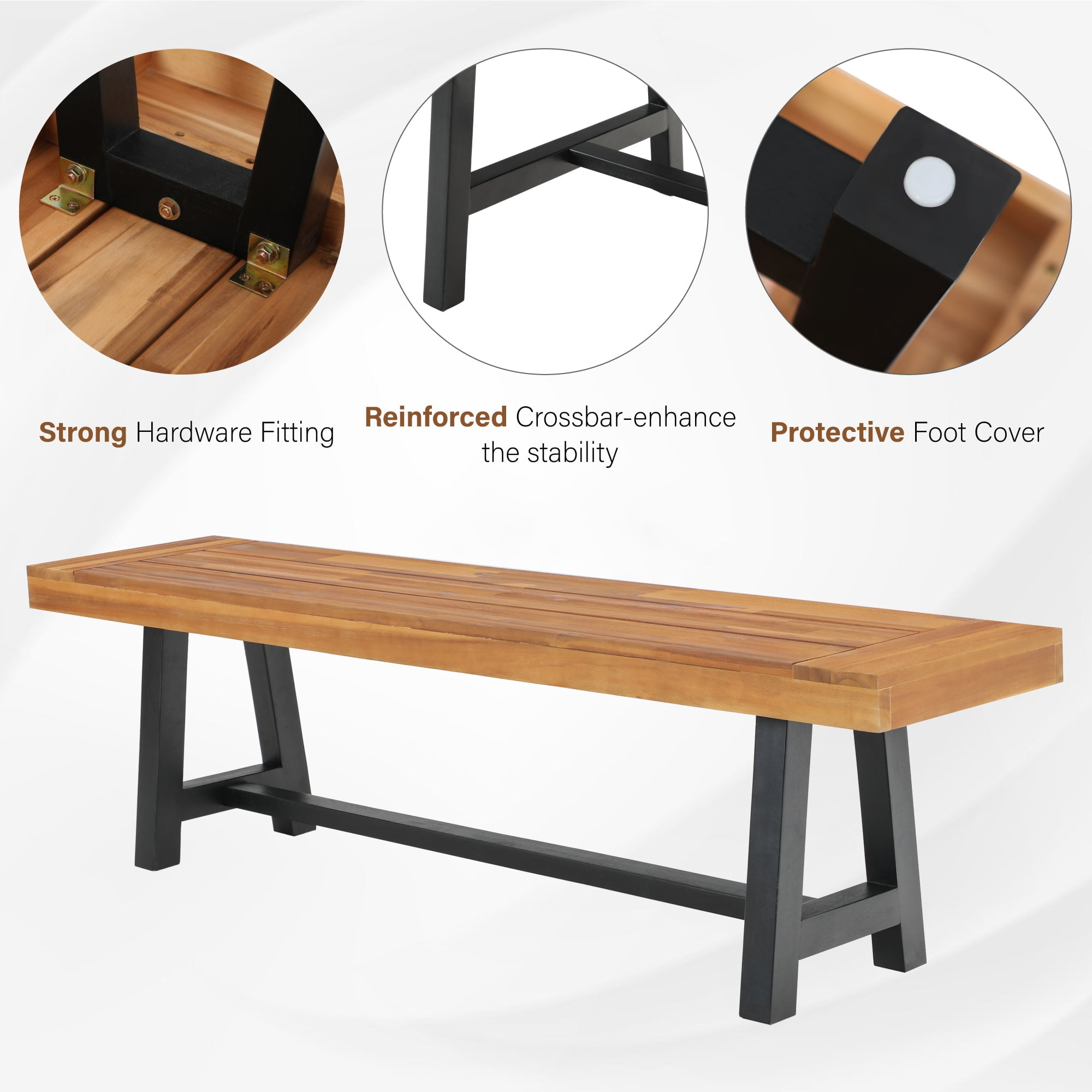 Alpha Joy 63" Outdoor Bench Acacia Wood Patio Garden Park Bench for Yard, Porch or Garden - Image 5