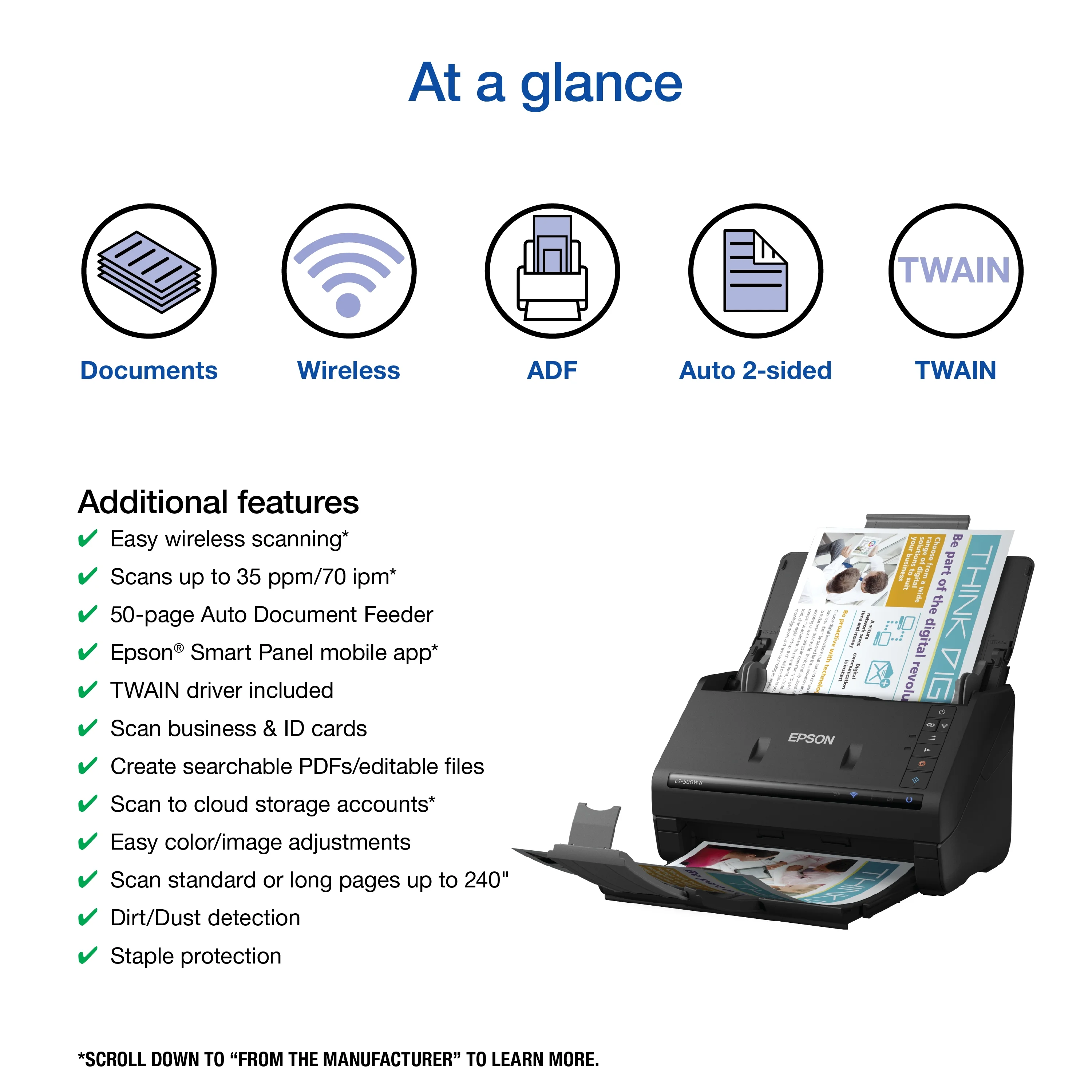 Epson ES-500W II Wireless Duplex Document Scanner - Image 3