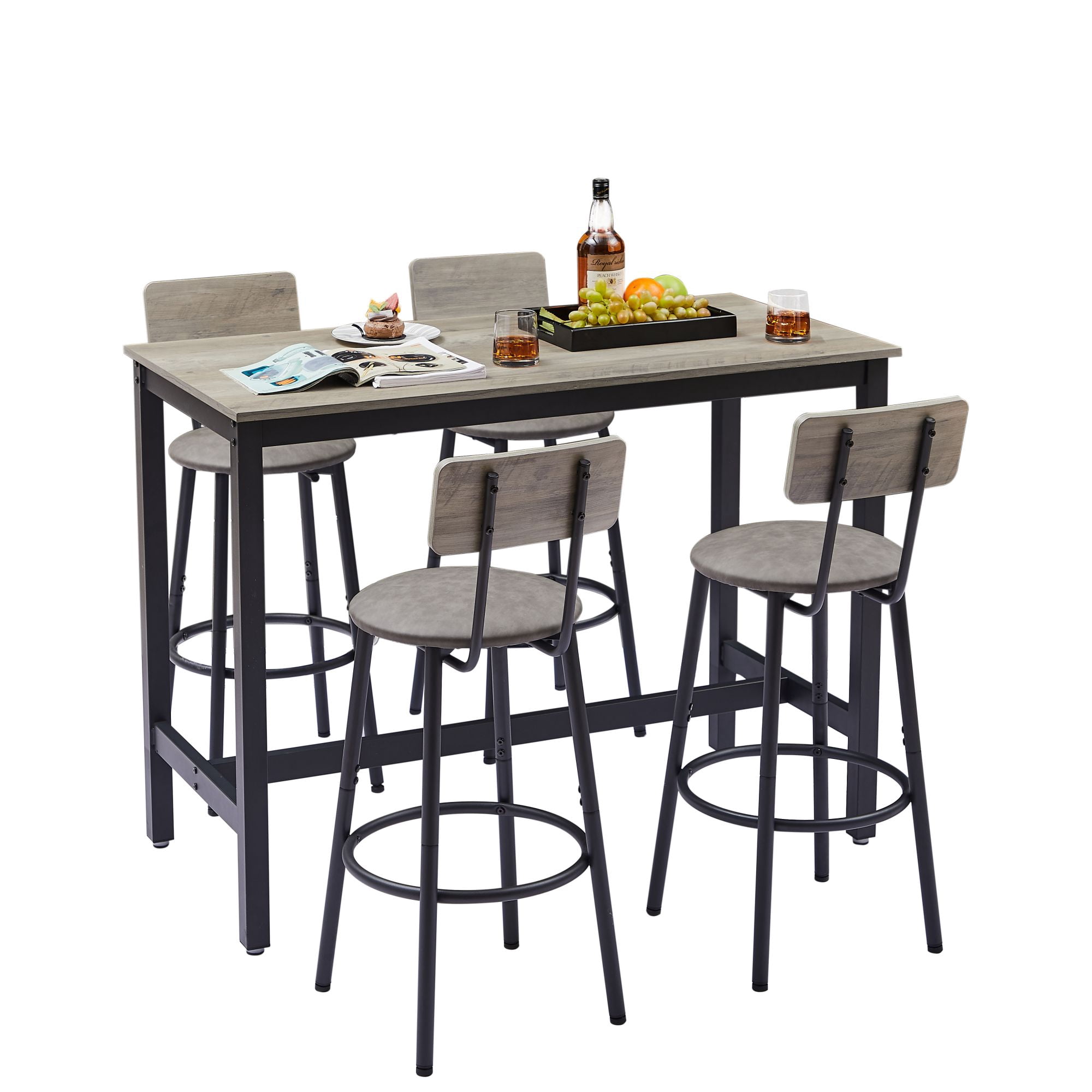 Aukfa Counter Height Dining Set for 4, 5-Piece Dining Table Set with Upholstery Chairs for Small Space, Gray - Image 8