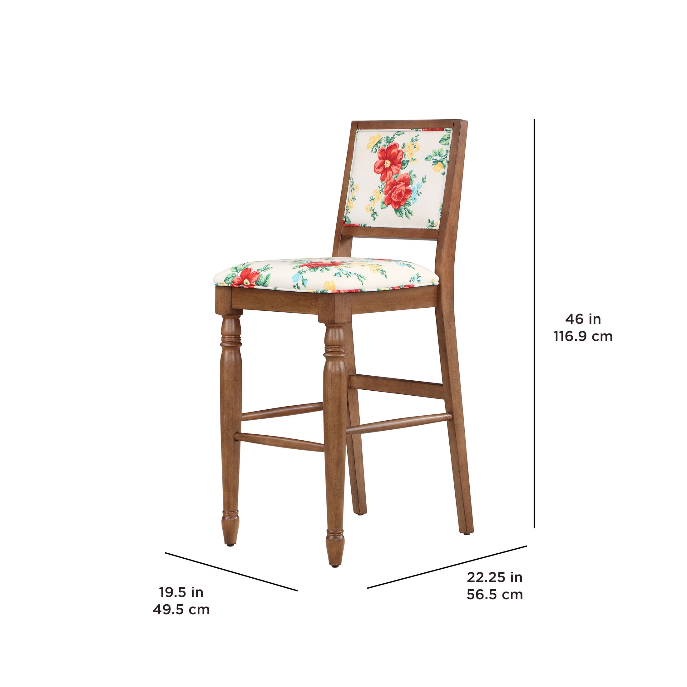 The Pioneer Woman Vintage Floral Bar Stools Made With Solid Wood Frame, Set of 2 - Image 4