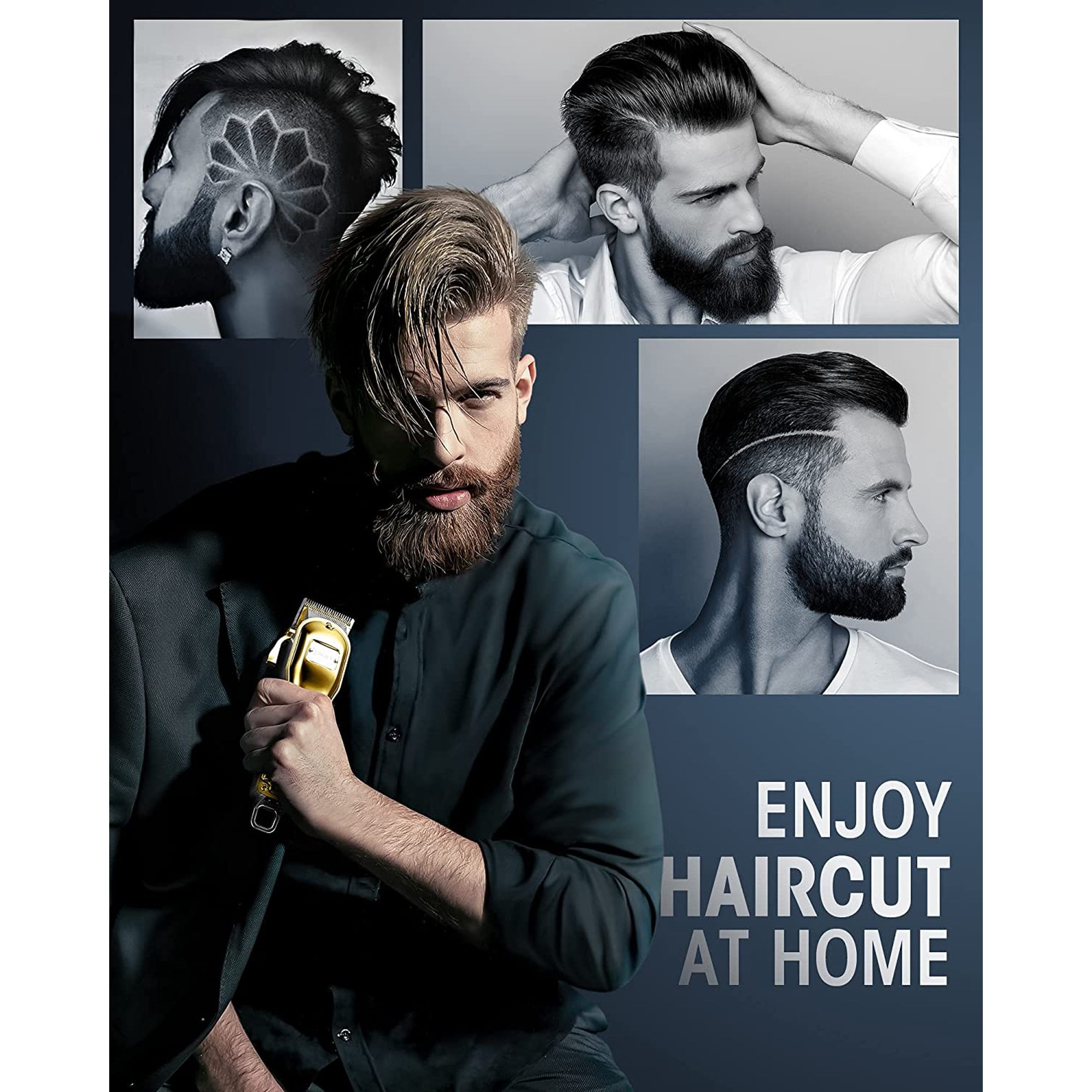 2 in 1 Beard Trimmer for Men, Heavy Duty Hair Clippers for Men with Stainless Steel Design & Powerful Motor, 2500mAh Battery - Gold - Image 4