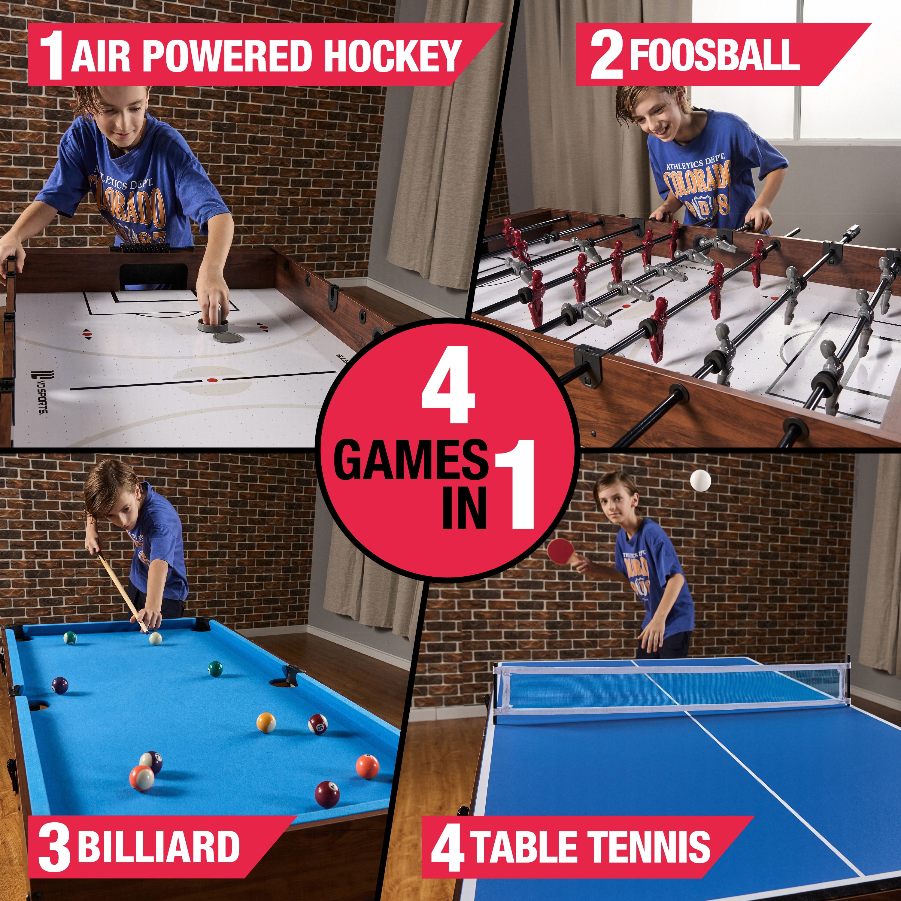 54" 4-in-1 Multi Game, Billiards, Table Tennis Pong Table, Air Hockey, Foosball, by MD Sports - Image 6