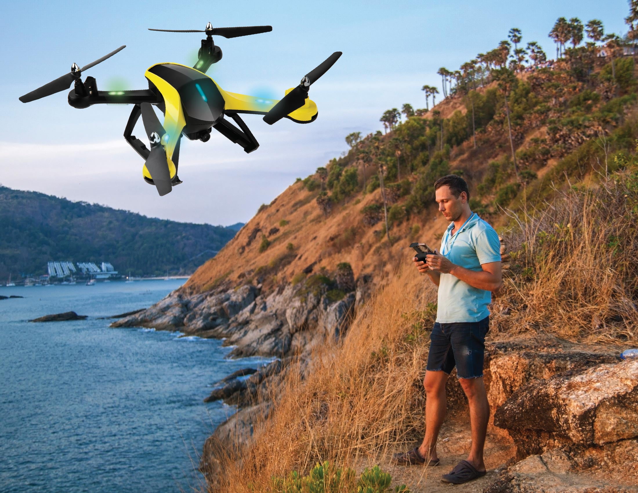 Vivitar VTI Skytracker GPS Aerial Camera Drone, 1000ft Range, Live Streaming, Black and Yellow, sized 12" x 5" x 11.5" - Image 5