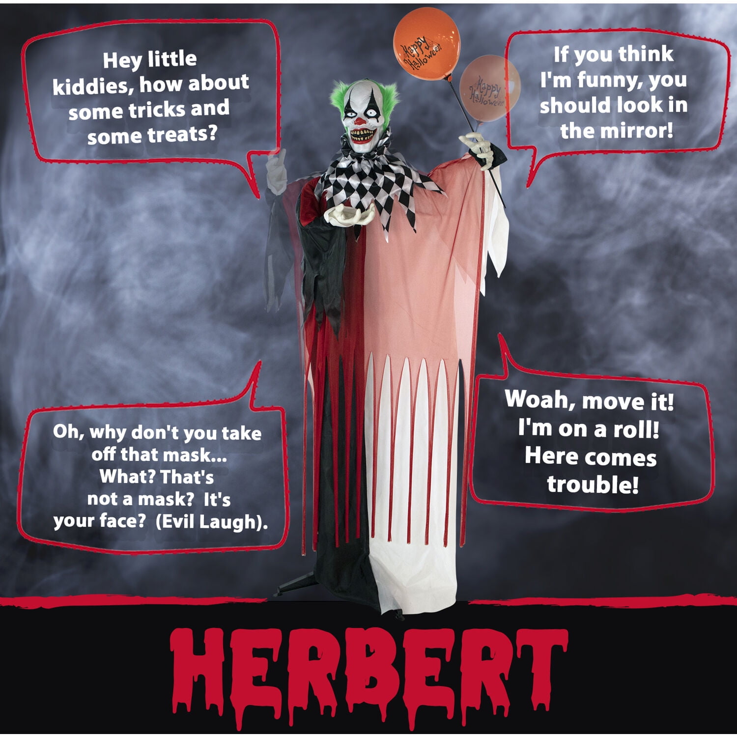 Haunted Hill Farm 5.9 ft Life-Size Animatronic Clown Halloween Decoration with Lights and Sound, HHCLOWN-7FLSA - Image 11