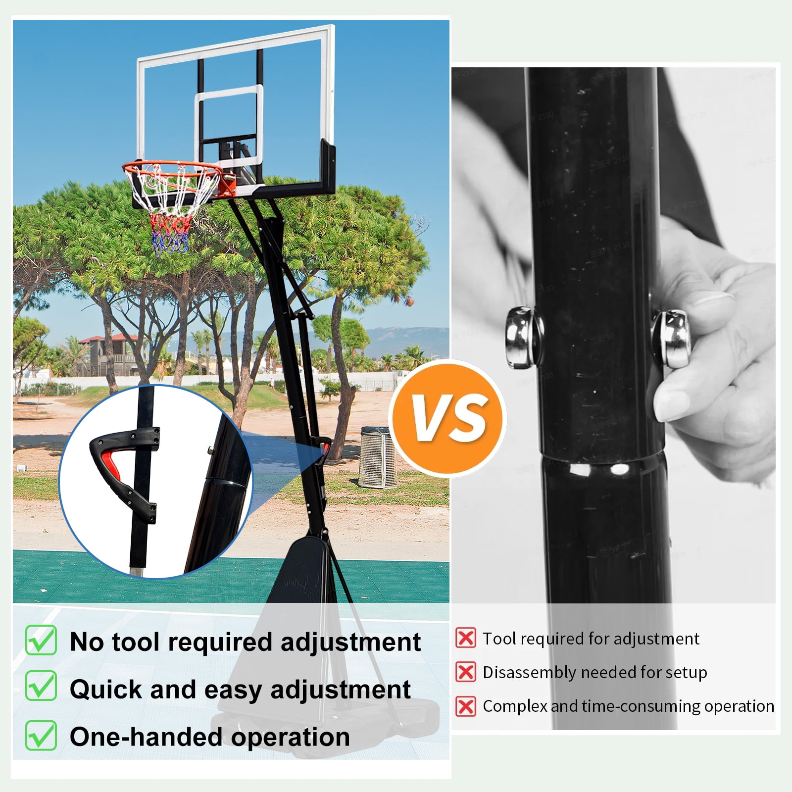 SUGIFT 7.5'-10' Adjustable Height 60" Shatterproof Outdoor Portable Basketball System (Adult) - Image 4