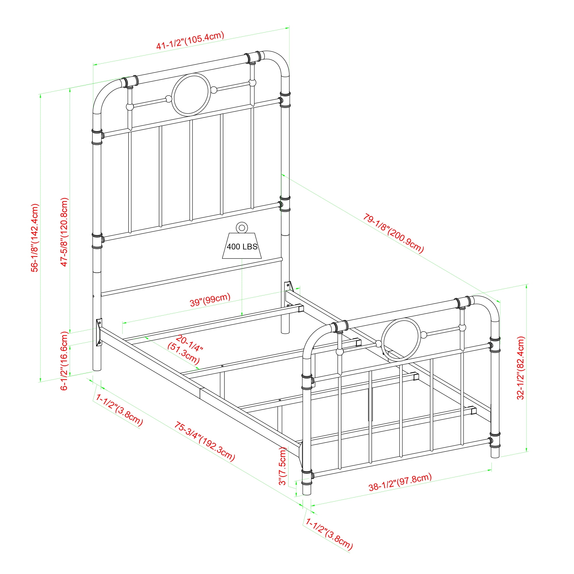 Walker Edison Vintage Industrial Twin Metal Bed Frame, White - Image 5