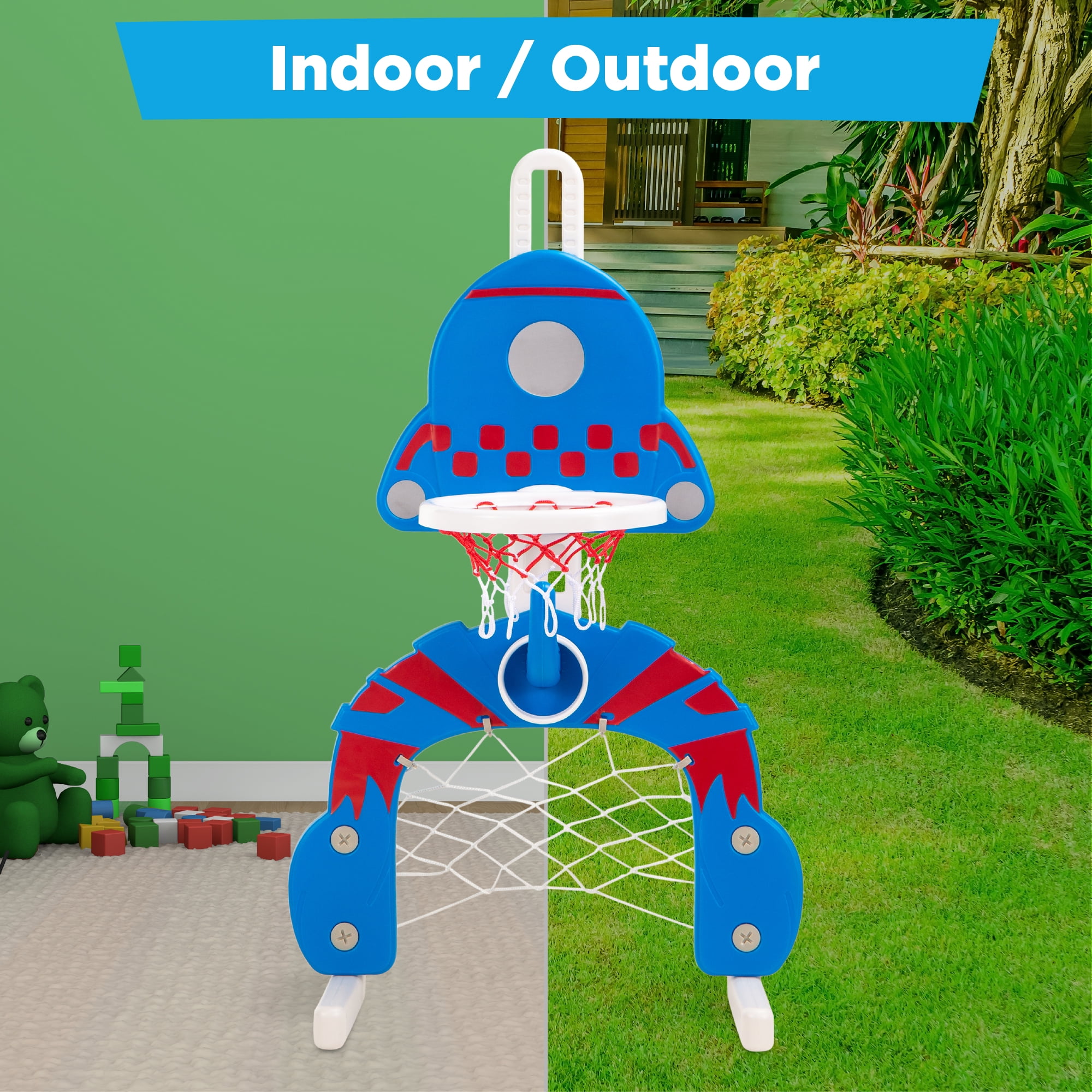 Best Choice Products 3-in-1 Toddler Basketball Hoop Sports Activity Center Grow With Me Play Set w/ Soccer, Ring Toss - Image 6