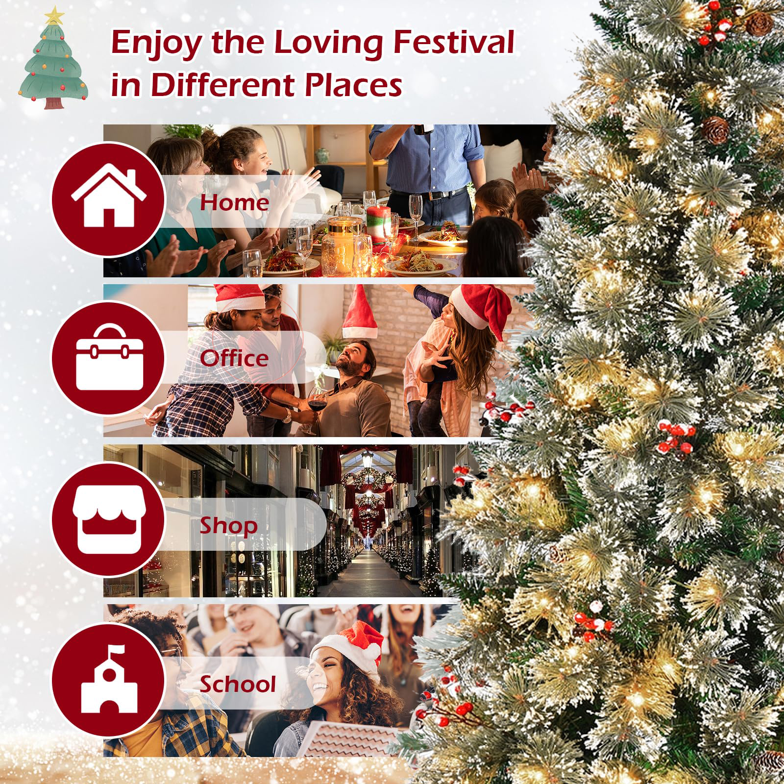 SUGIFT 6.5ft Pre-Lit Premium Pine Artificial Christmas Tree with Red Berries, 200 LED Lights, Green - Image 4