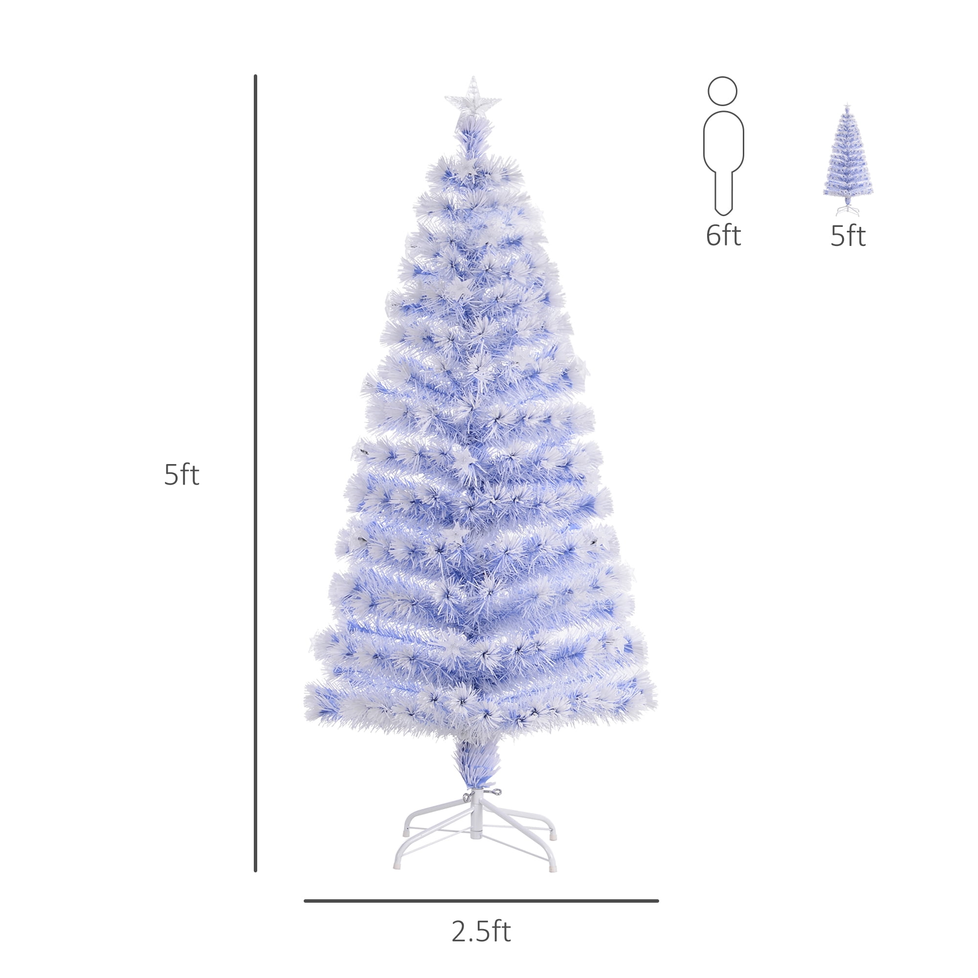 HOMCOM 5ft Tall Pre-Lit Douglas Fir Artificial Christmas Tree with Realistic Branches, Multi-Color LED Lights, Fiber Optics and 180 Tips - White/Blue - Image 7