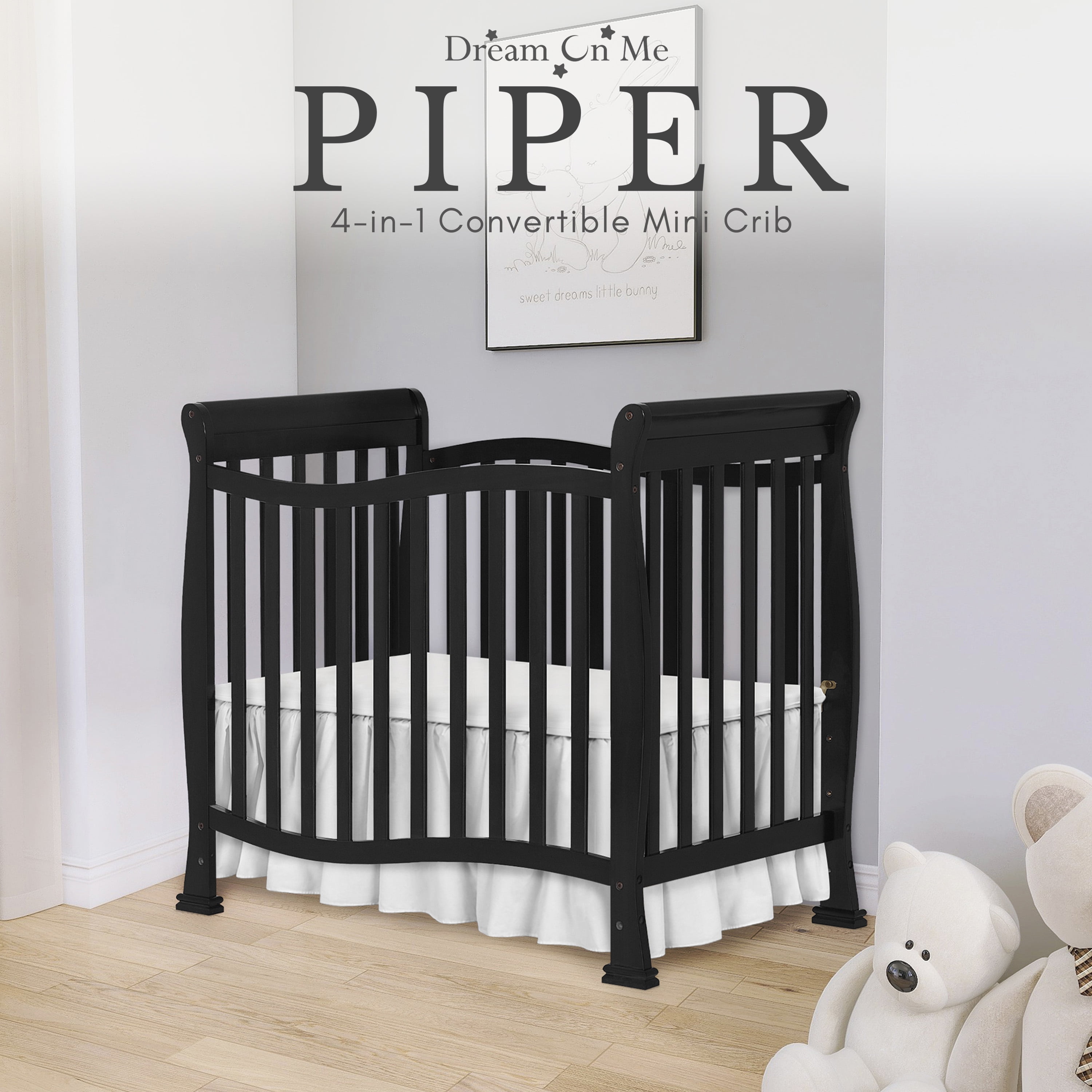Dream On Me Piper 4-in-1 Convertible Mini Crib, Black - Image 10