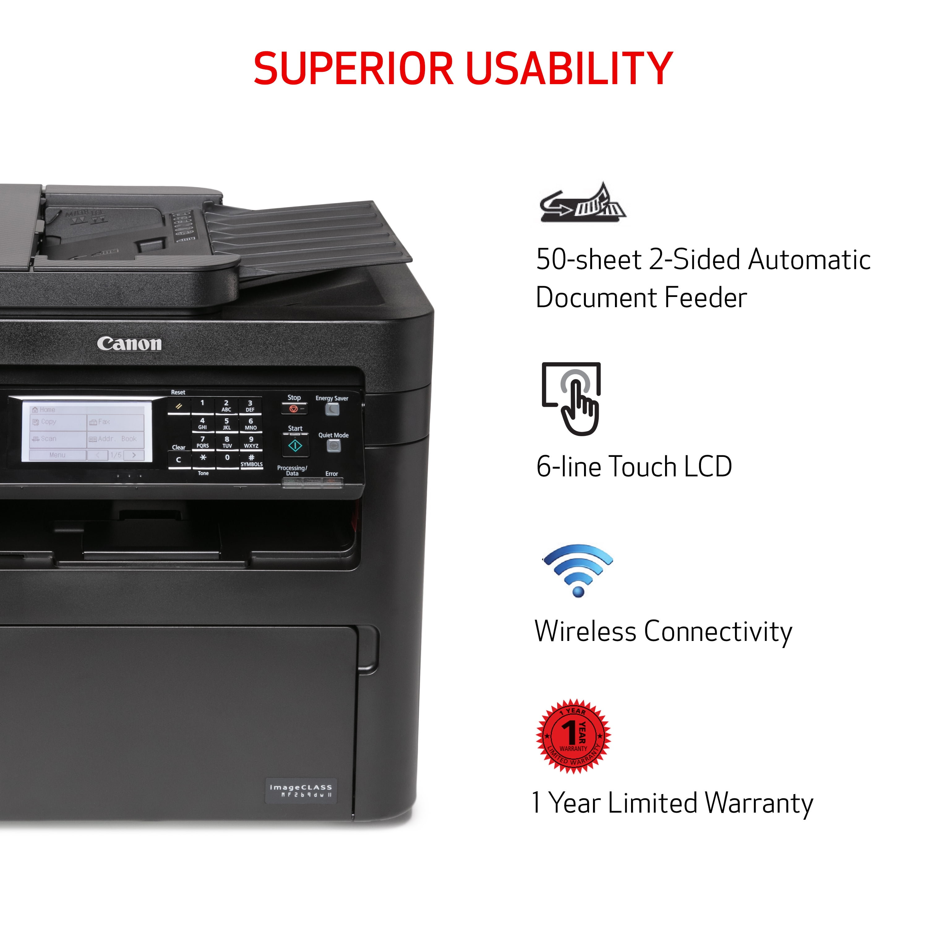 Canon imageCLASS MF269dw II - All in One, Wireless, Duplex Laser Printer, Monochrome - Image 5