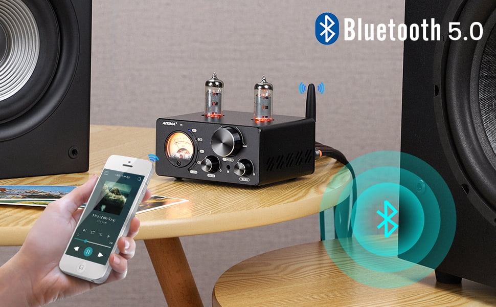 AIYIMA T9 HiFi Bluetooth 5.0 Vacuum Tube Amplifier 2.1 channel DAC Stereo Amplificador Coax Opt Home Audio Power Amplifier VU Meter 100W - Image 12