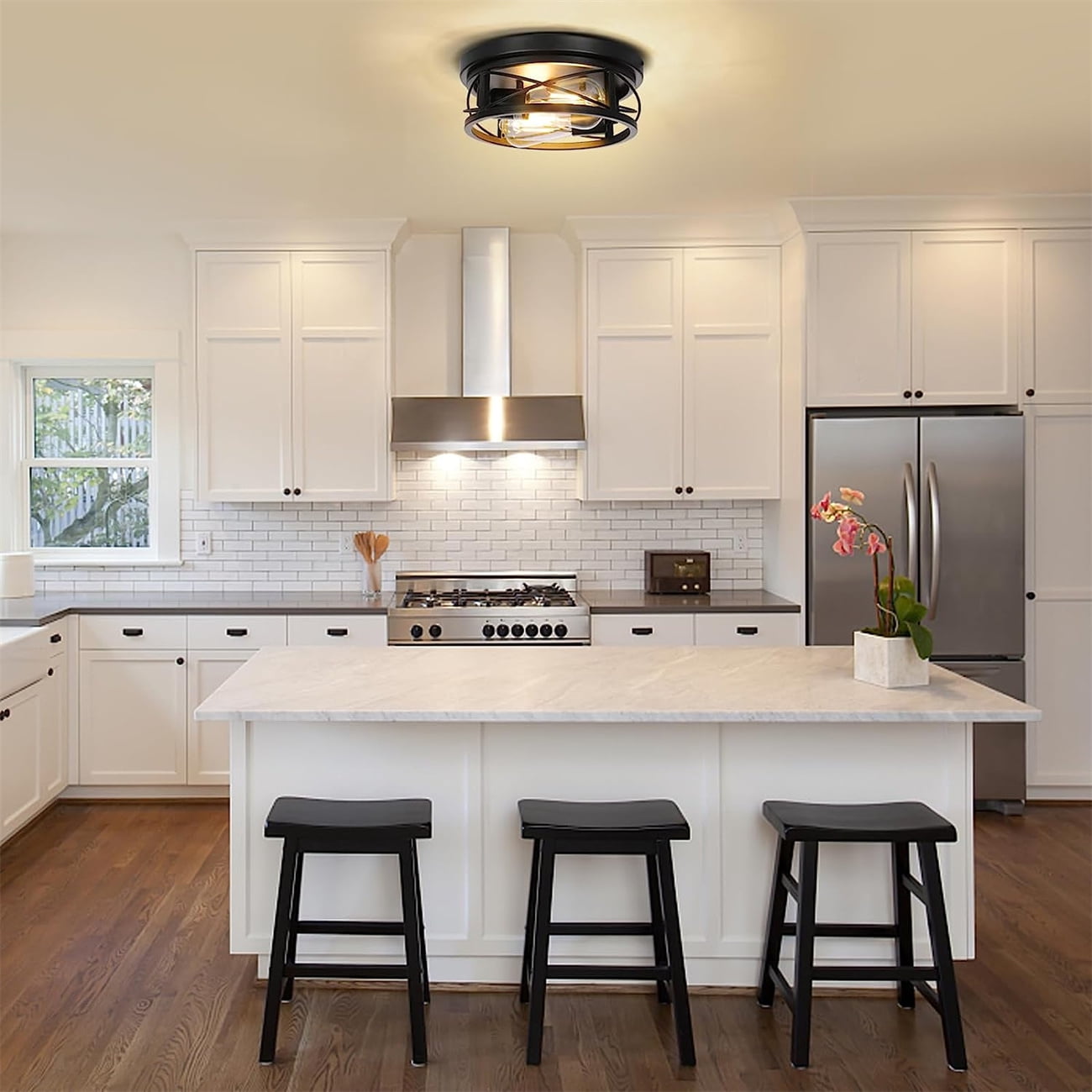 2 Pack Farmhouse Flush Mount Ceiling Light Ceiling Light Fixtures Industrial Flush Mount Ceiling Light for Hallway, Kitchen, Foyer, Bedroom Living Room Laundry - Image 5