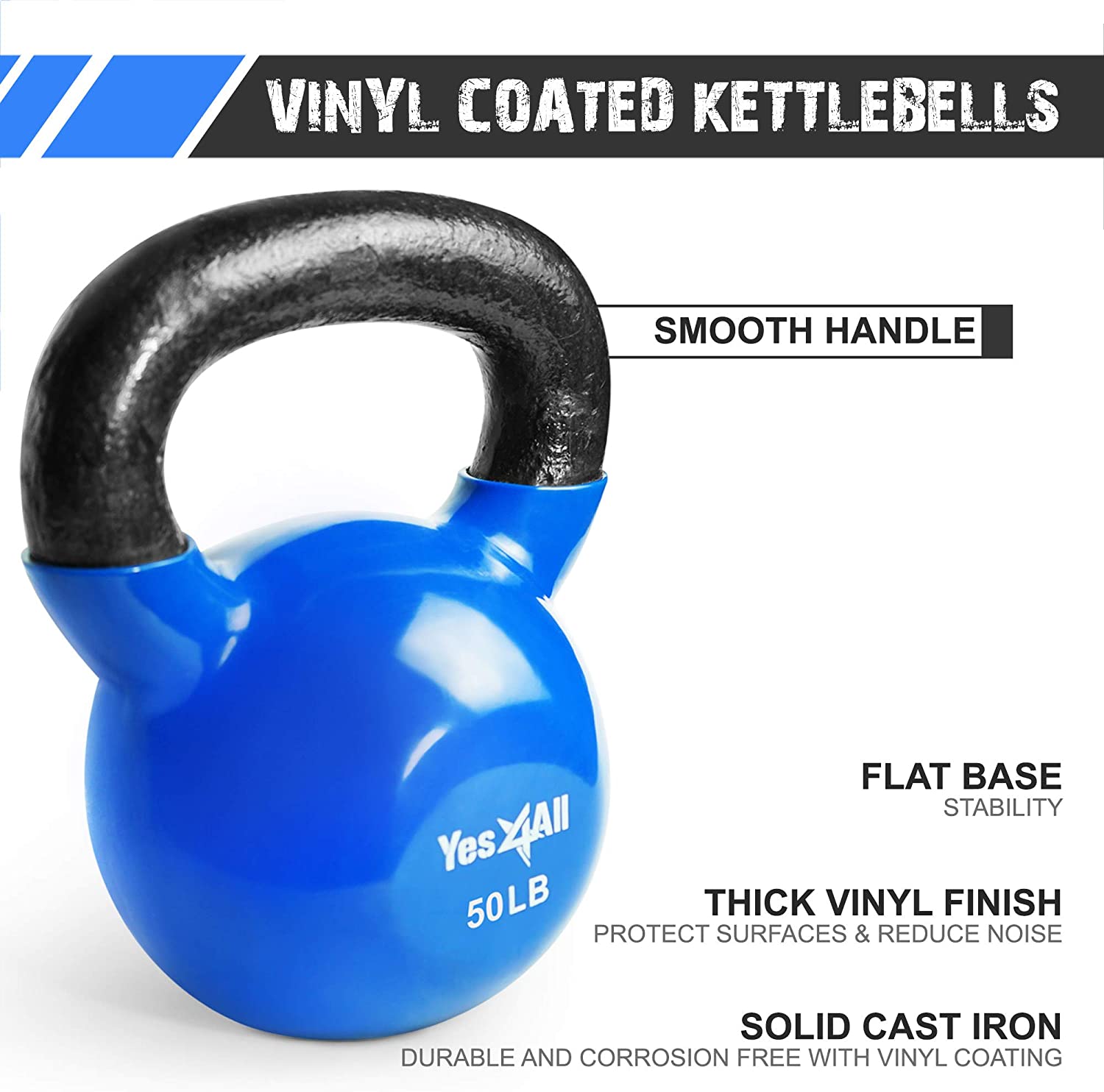 Yes4All 50lb Vinyl Coated / PVC Kettlebell, Blue, Single - Image 4