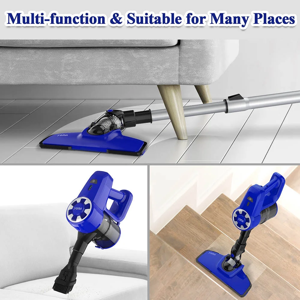 YOMA Cordless Vacuum Cleaner, 2200mAh Battery Stick Vacuum, Handheld Vacuum for Pet Hair Hard Floor, Lightweight 77CM Retractable Metal Tube, Blue - Image 3