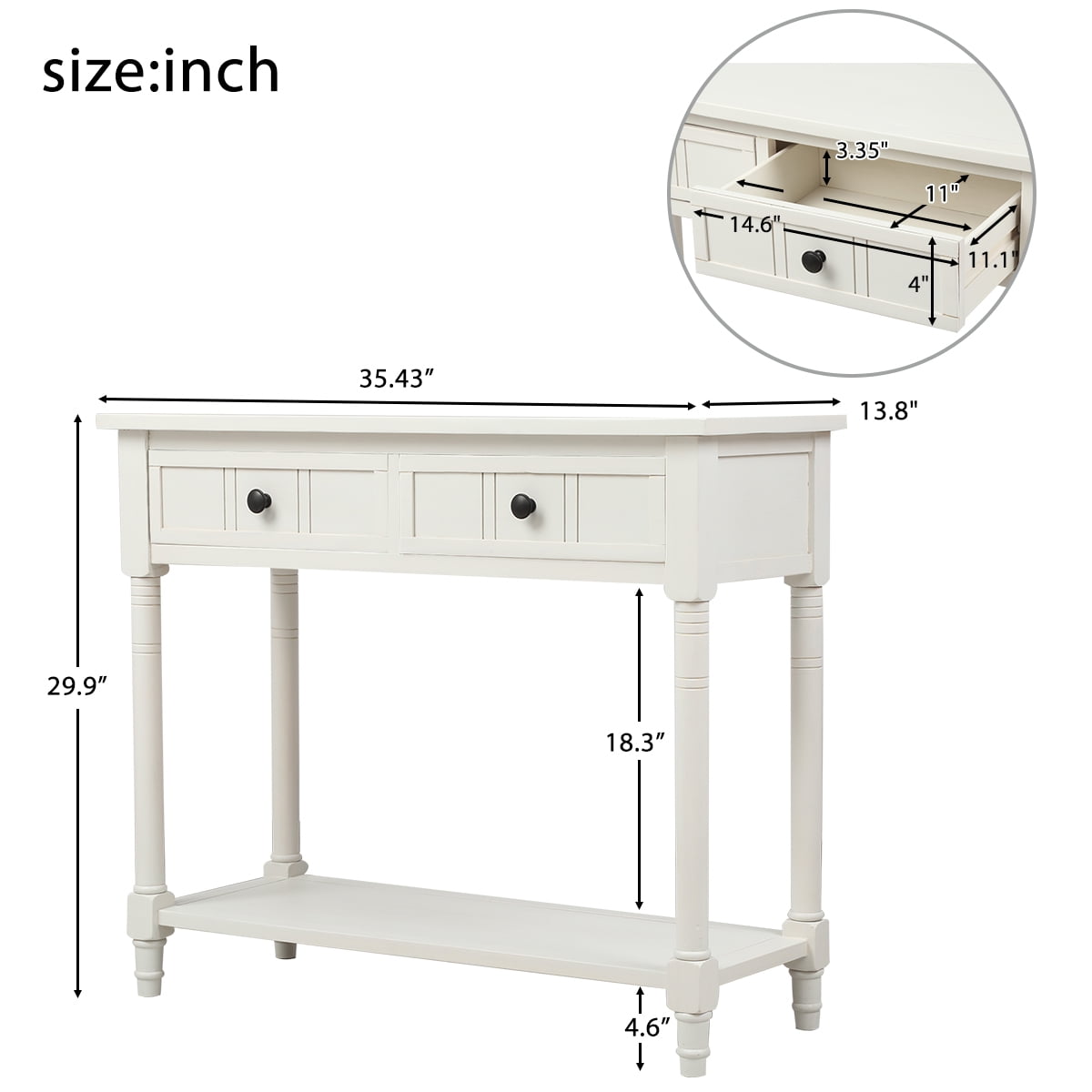 Wooden Console Table with 2 Drawers and Storage Shelf, Sofa Table Entryway Table Side Desk TV Stand for Living Room Hallway,Ivory White - Image 7