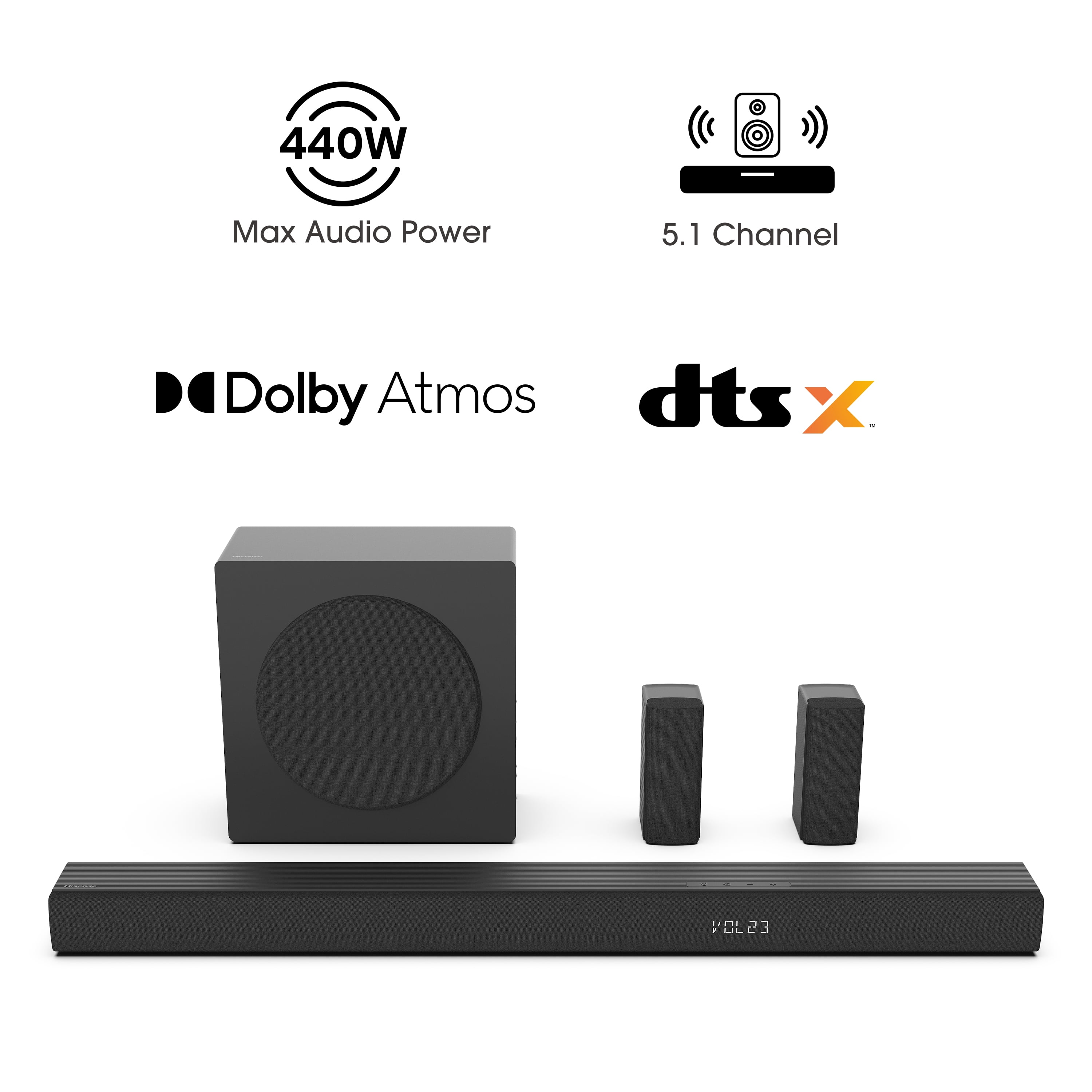 Hisense 5.1 Ch Soundbar R652 with a total of 440W output, Rear Surround Speakers, 6.5” Wireless Subwoofer, Dolby Atmos and DTS Virtual X, Easy Connect - Image 7