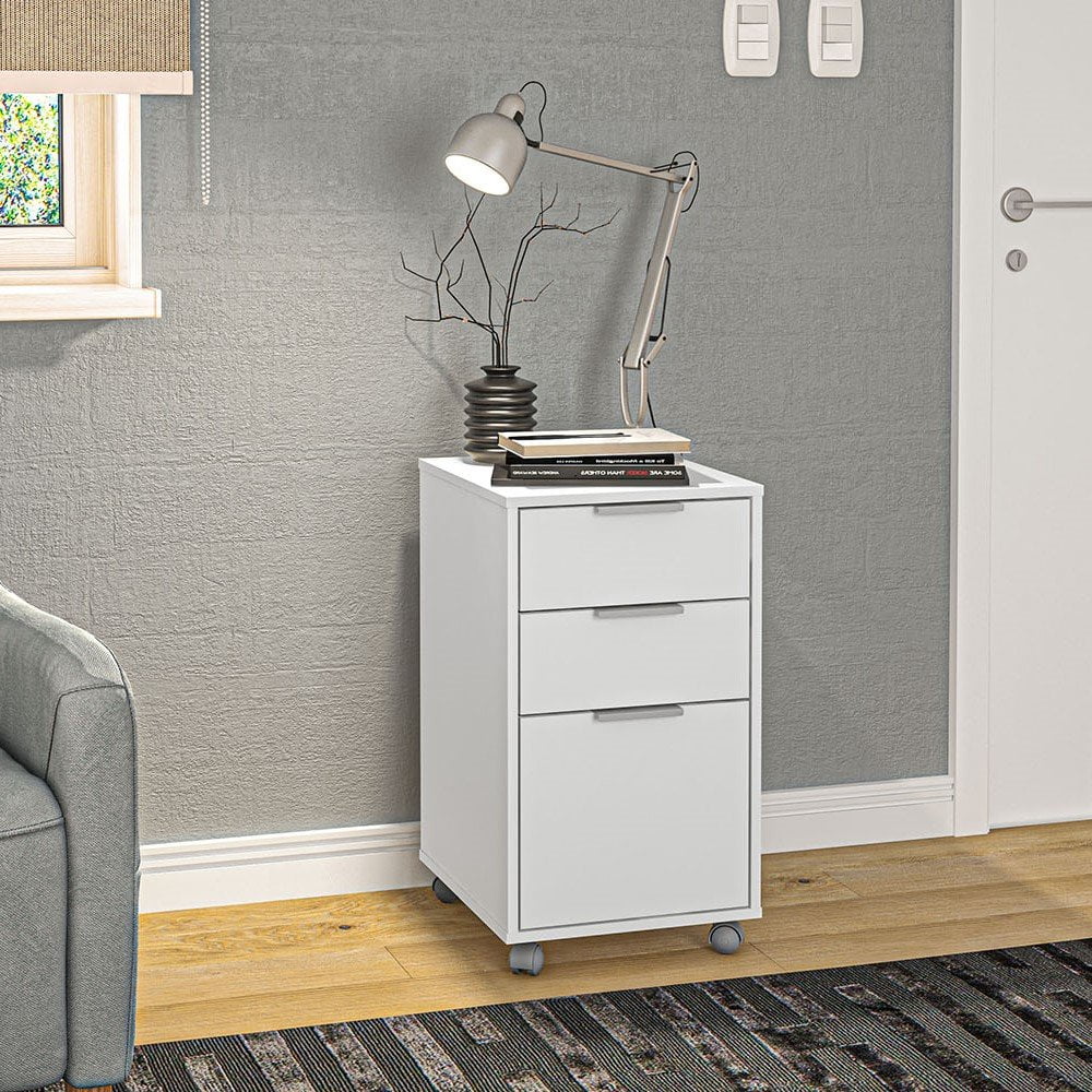 Polifurniture Durban Three Drawer Mobile Wood File Cabinet, White - Image 7