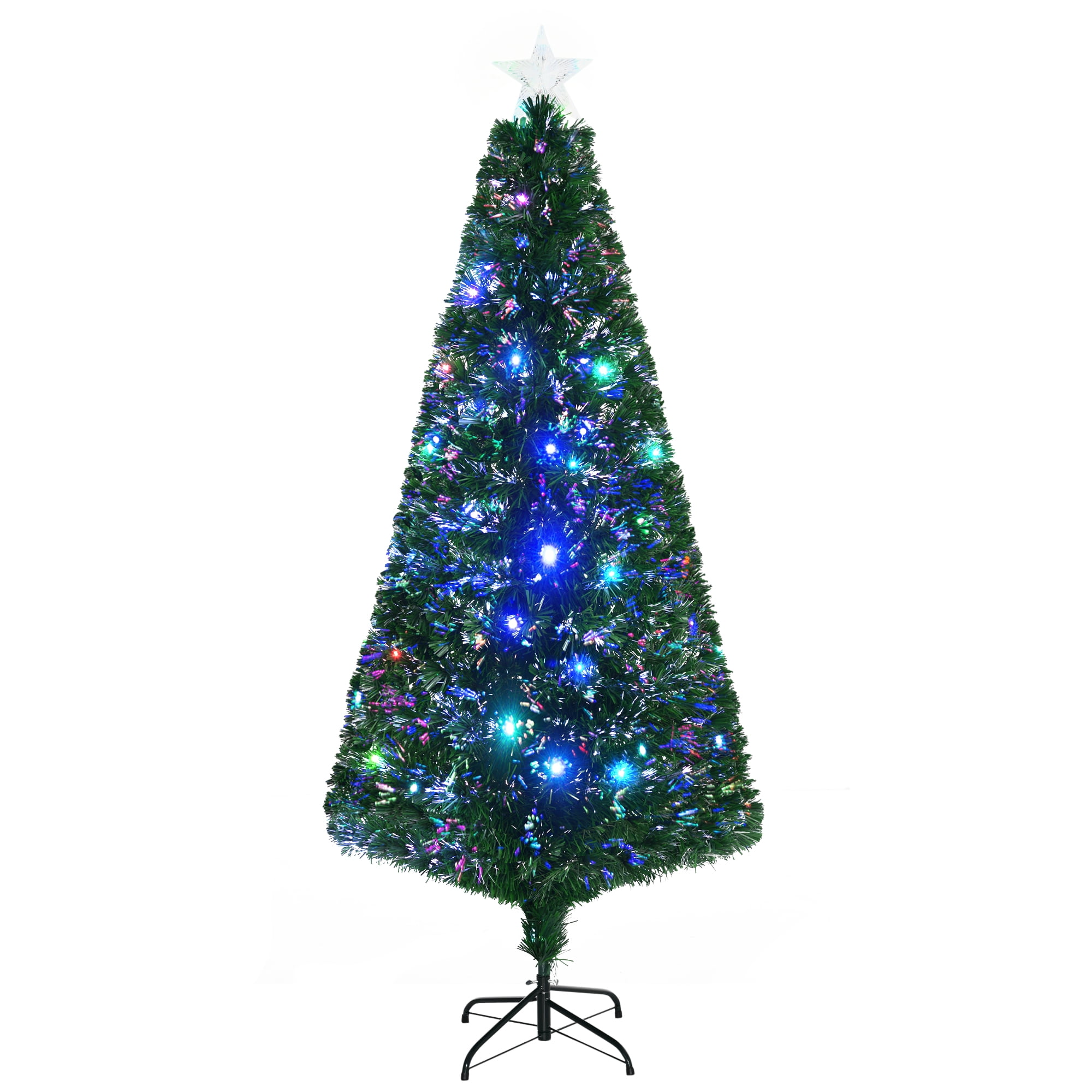 HomCom Multi-color LED Green Prelit Noble Fir Artificial Christmas Tree, with 230 Tips including 24 Pre Programmed Fiber Optic Lights 6' - Image 7