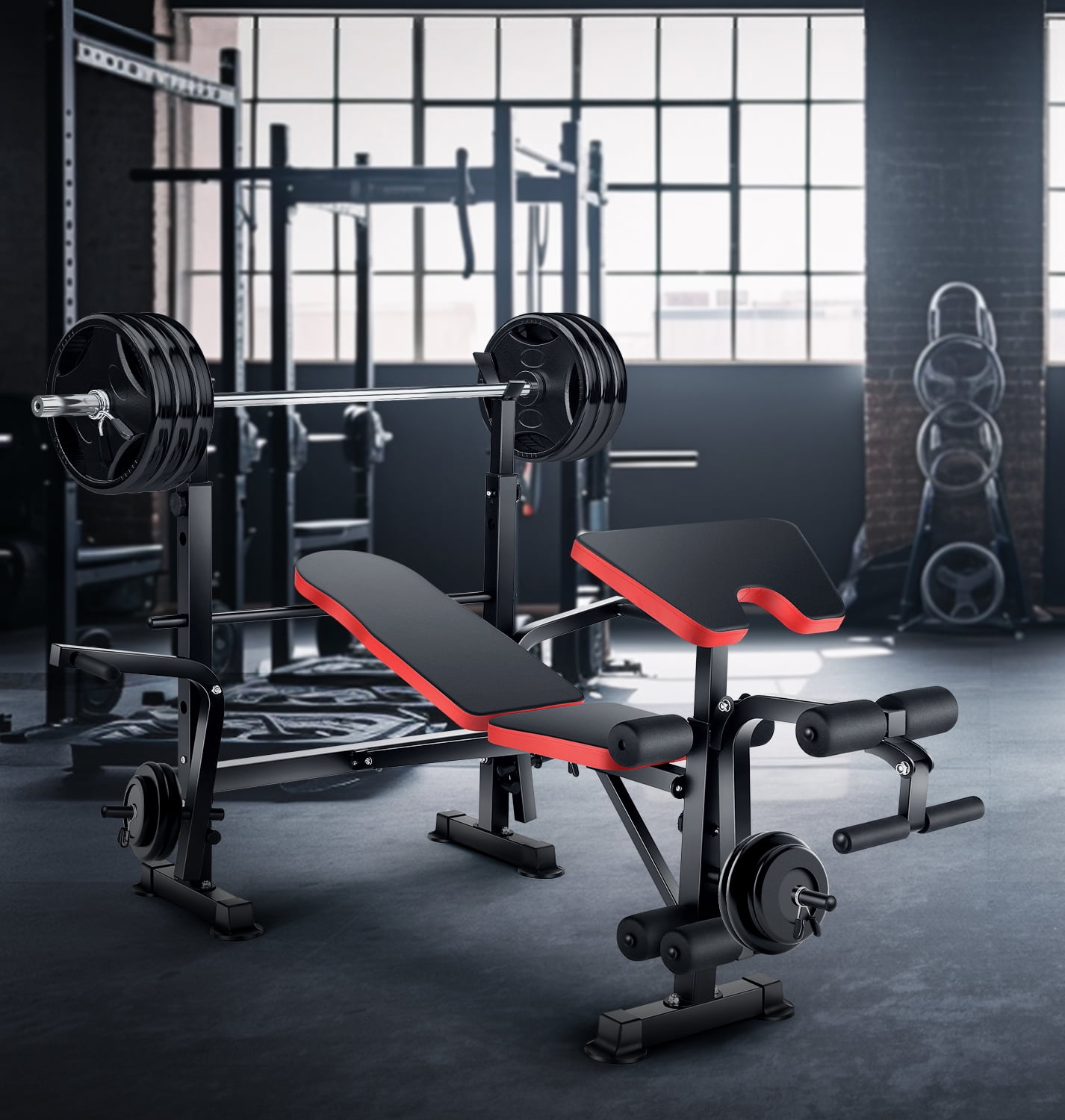 VIBESPARK 6-in-1 Adjustable Weight Bench, 660lbs Foldable Workout Bench Set with Barbell Rack & Leg Developer & Preacher Curl Rack, Multi-Function Strength Training Bench Press Exercise Equipment - Image 3