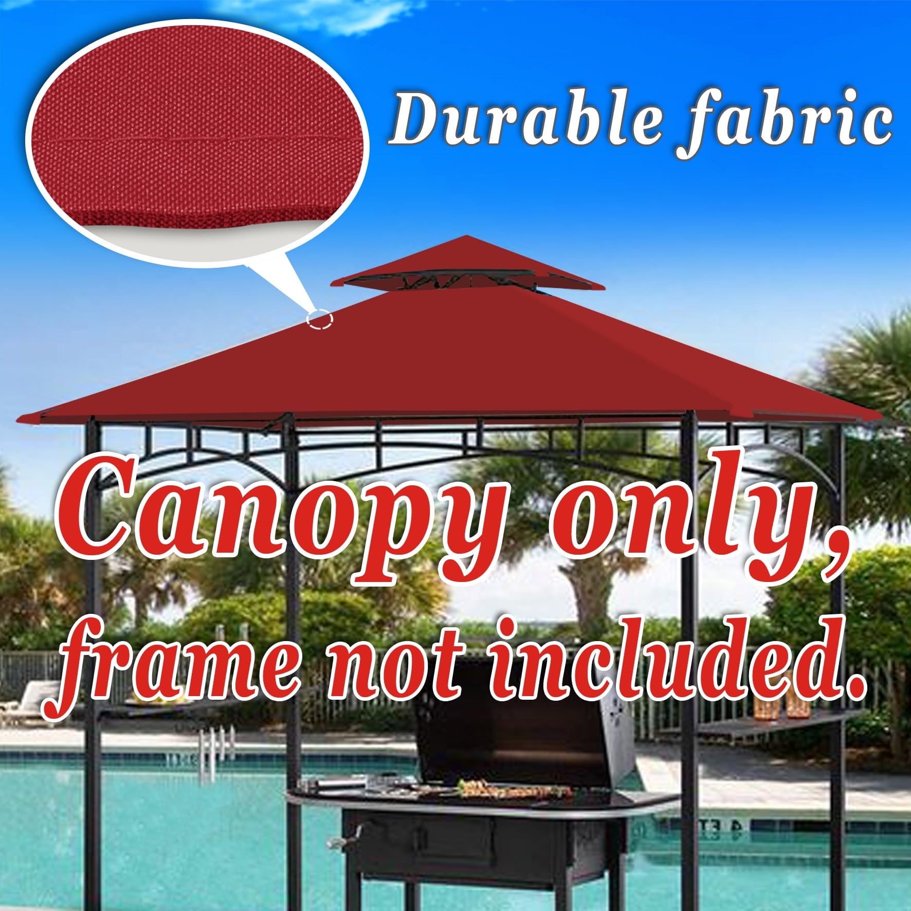 SUNNY Tiered Replacement Canopy ONLY for 8x5Ft Barbecue Gazebo, Outdoor Grill Shelter Replacement Canopy Top (Burgundy) - Image 12
