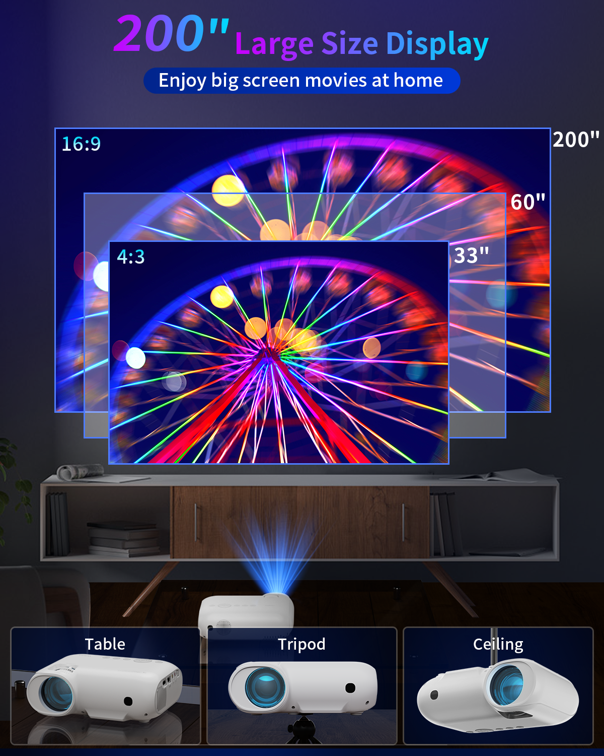 YOTON Video Projectors with 5G Wifi and Bluetooth,9000 Lumens,Native 1080P 4K Support Home Theater, 200'' Screen For Super Bowl - Image 5