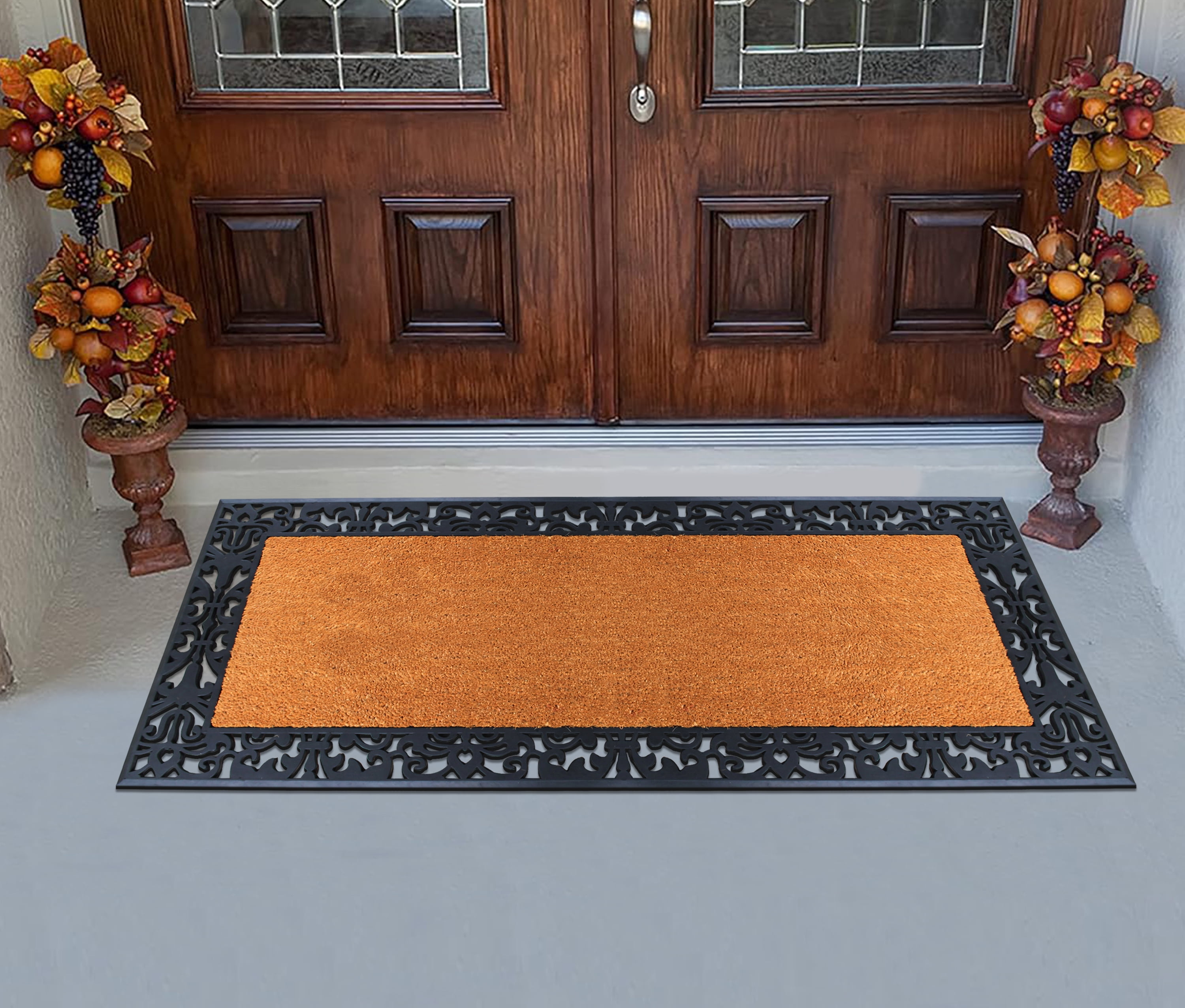 A1HC Natural Coir And Rubber Large Doormat, Outdoor Entrance, Paisley Border, 30x60 Inches, Black - Image 4