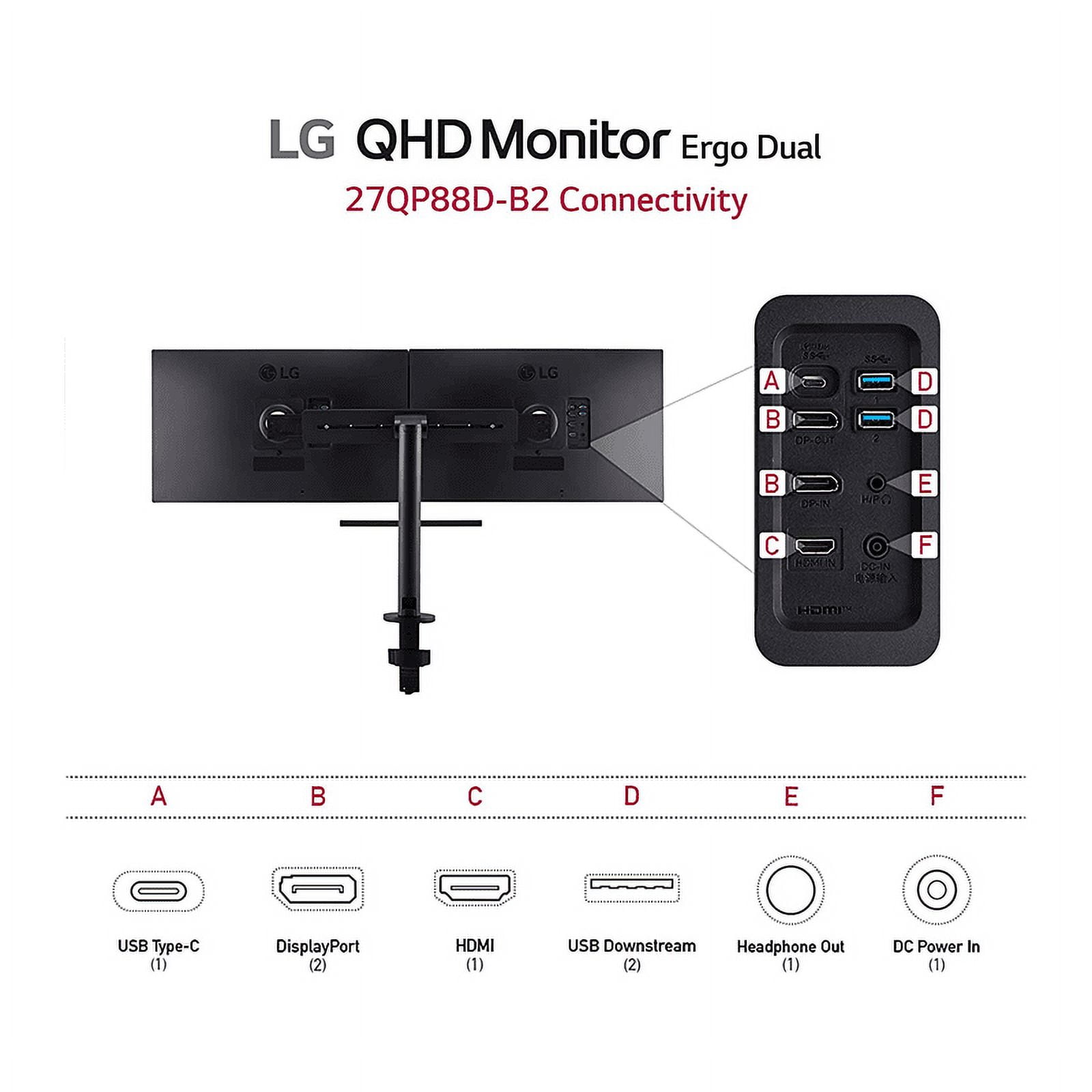 LG 24 Class QHD IPS Monitor Ergo Dual with USB-C and DP Daisy Chain - Image 3