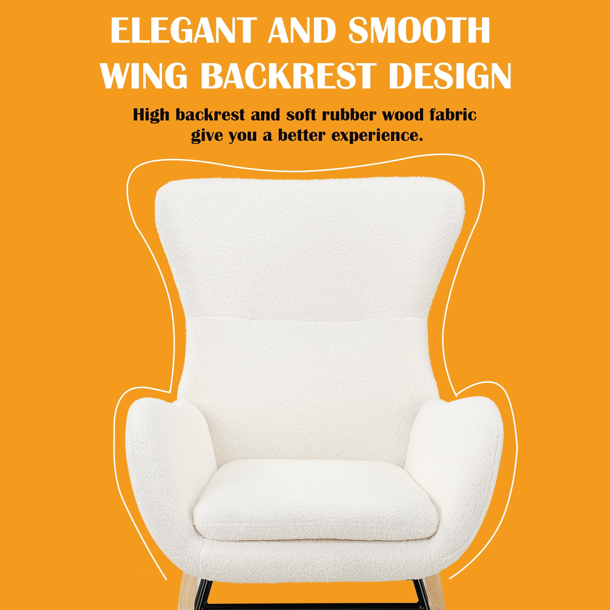 TrumanPick Nursery Rocking Chair, Upholstered Glider Arm Chair Accent Chair with High Wingback for Living Room Baby Bedroom, Teddy Fabric, Ivory White - Image 2