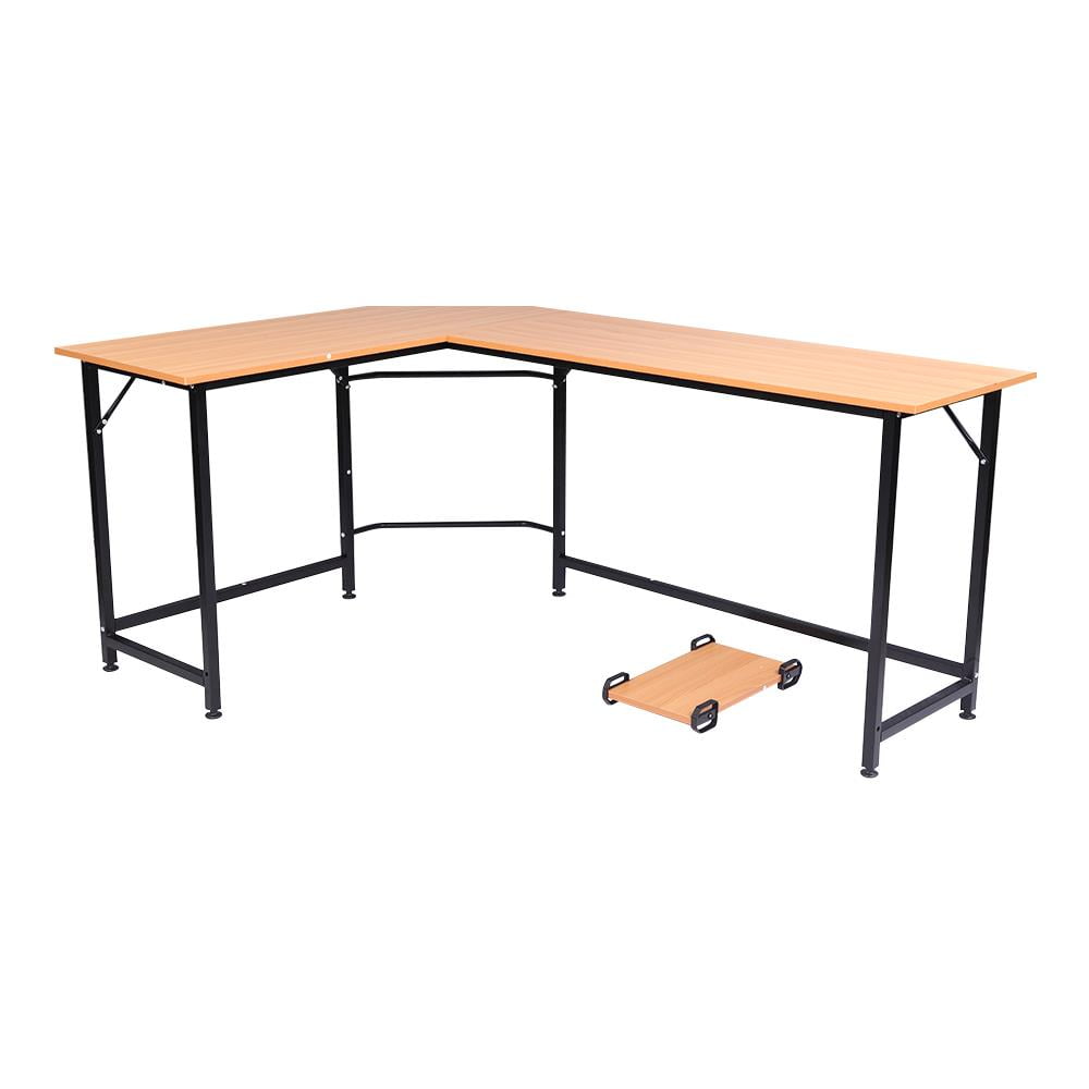 Zimtown 66" Wood L-Shaped Computer Desk Gaming Table PC Laptop Table Workstation Home Office Brown - Image 6