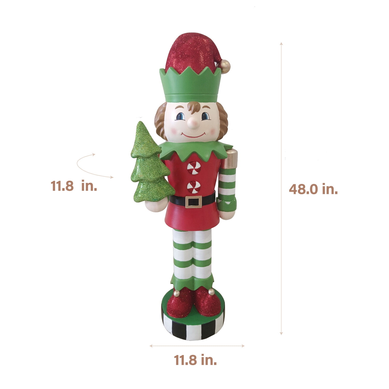 Fraser Hill Farm 48-inch African American Elf Nutcracker Figurine Holding Tree in Red/Green, FFMG048-0ELF-MLTAA - Image 10