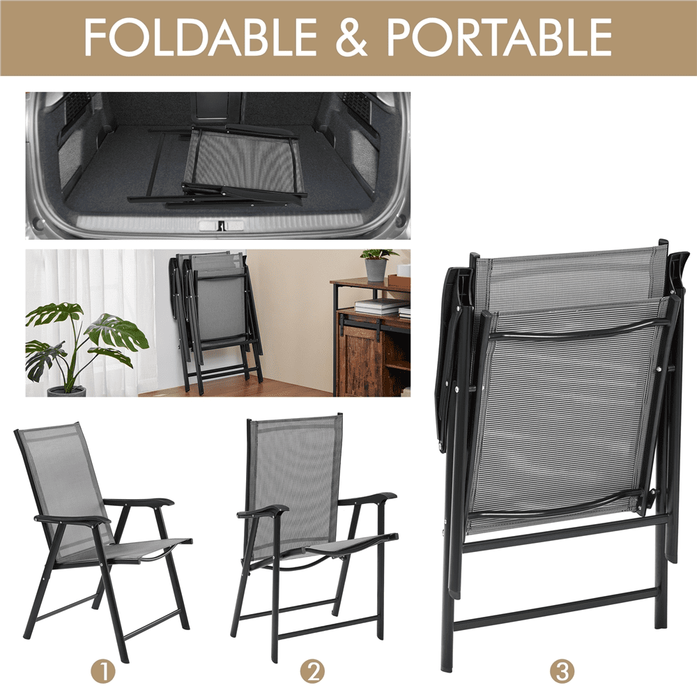 Alden Design Set of 2 Outdoor Texteline Folding Dining Chairs with Backrest, Gray - Image 9