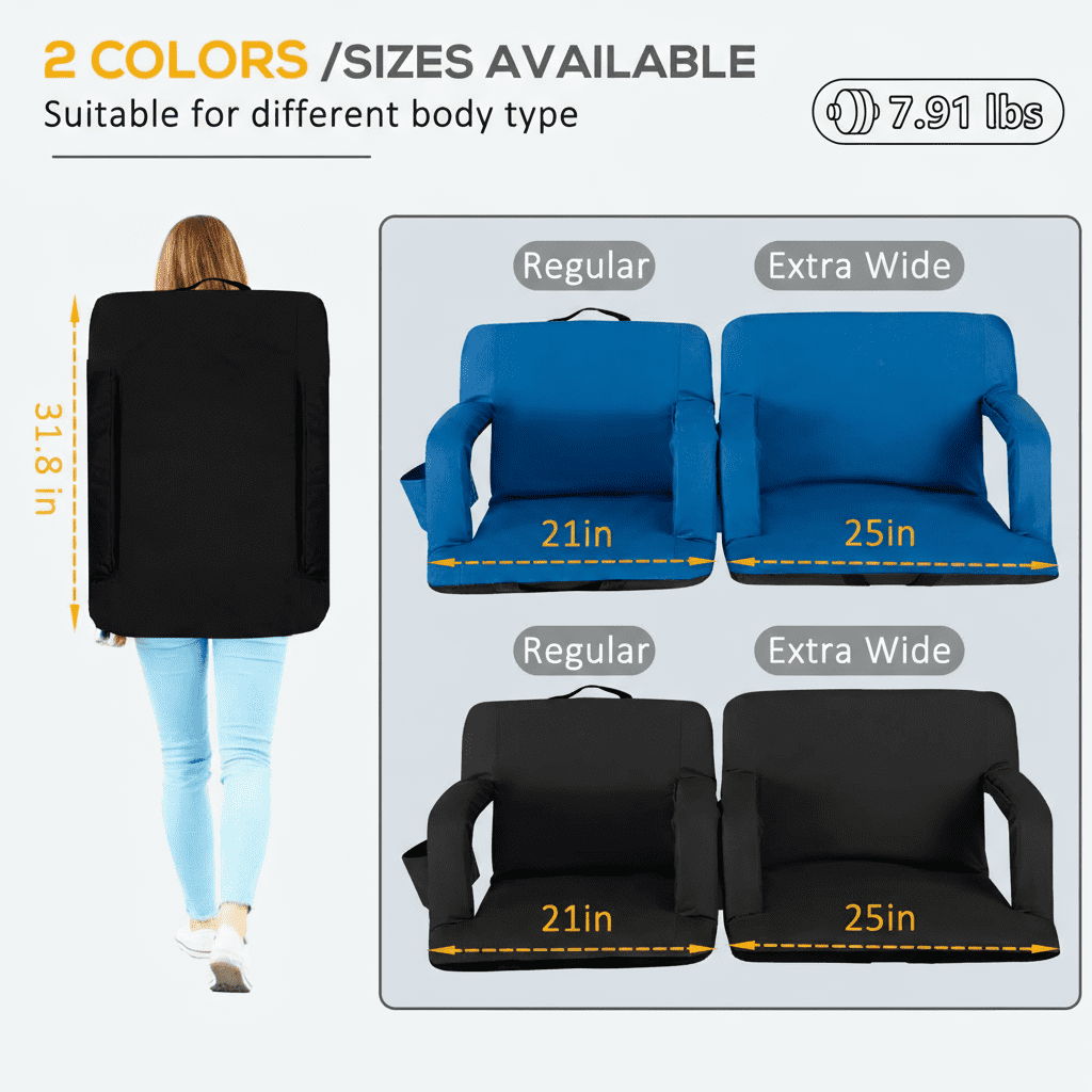 NALONE Folding Stadium Seat 25 inch Wide Stadium Chairs for Bleachers Portable with Back Supports Thick Padded Cushion Armrests Reclining - Image 5